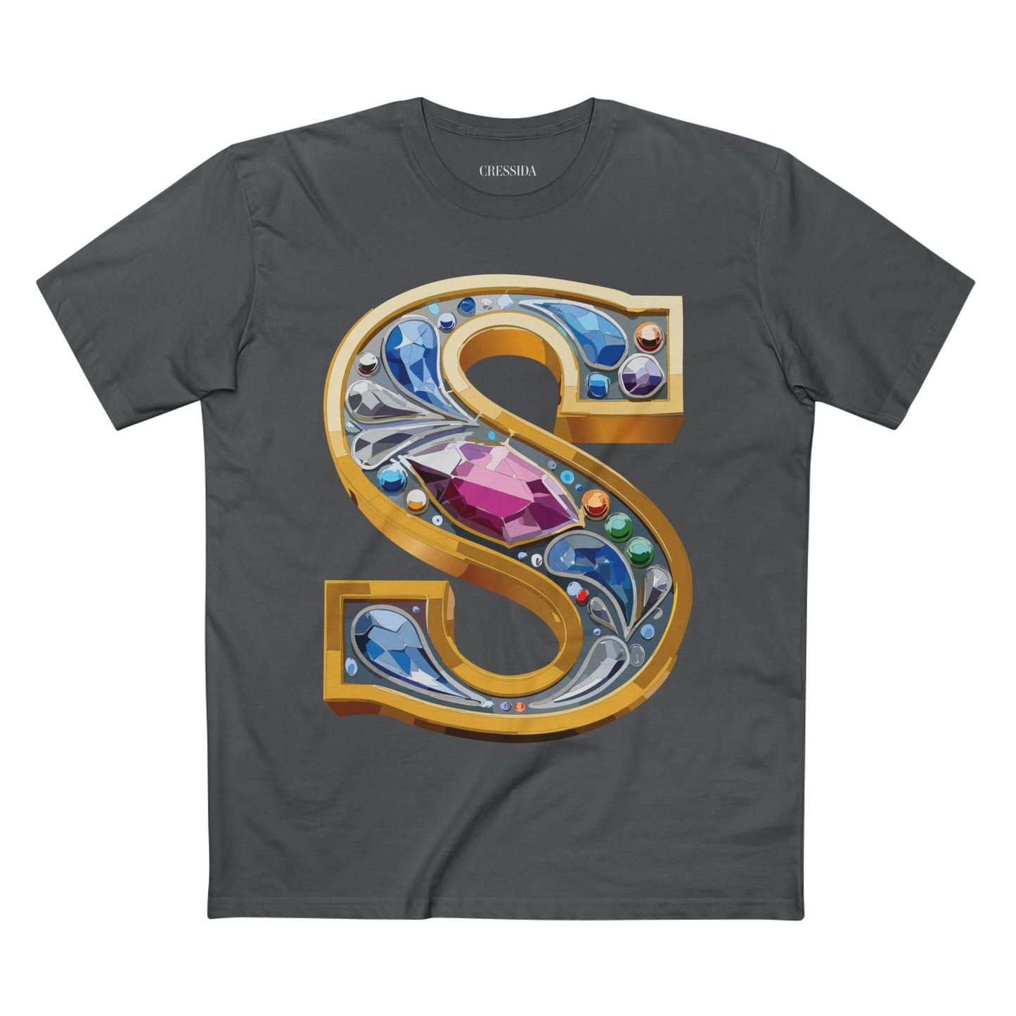 Letter S Graphic Design Tee Unisex 100 Cotton With Antique Gold Letters Artwork T-Shirt