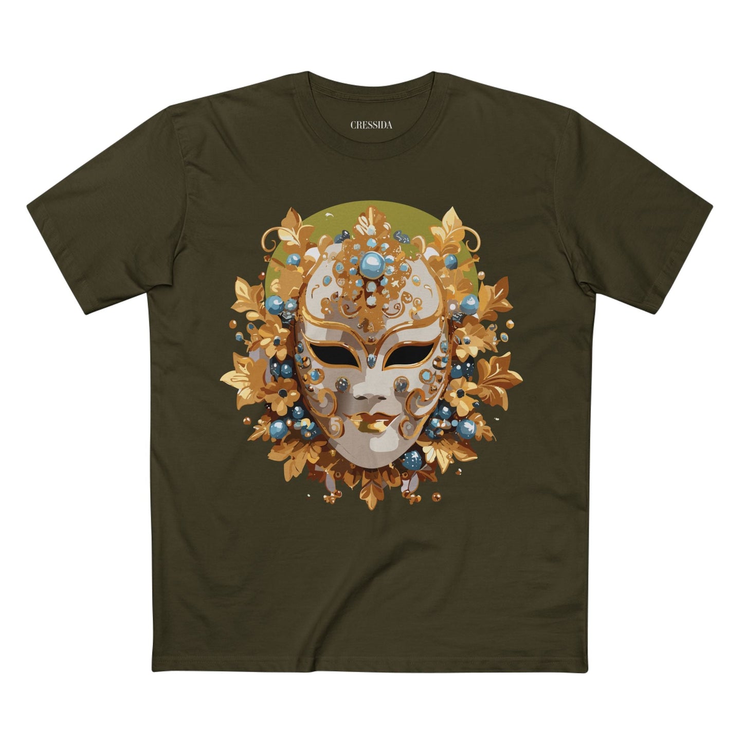 Carnival Mask Graphic T-Shirt Unisex 100 Cotton With Antique Gold Art Design Tee 8