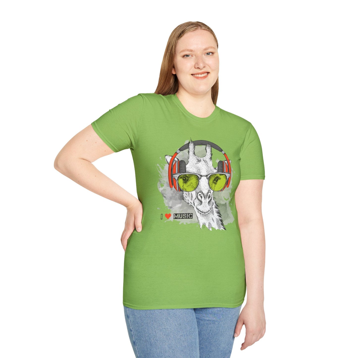 I Love Music Animals Shirt With Headphones Unisex Gildan Softstyle 100 Percent Ring Spun Cotton Tee