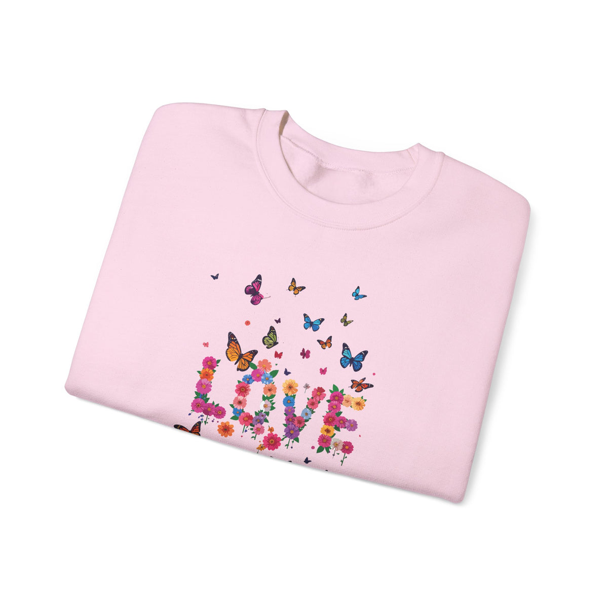 Unisex Floral Love Sweatshirt, Love Floral Sweatshirt, Floral Butterfly Sweatshirt, 50/50 Cotton-Poly Valentine's Day Sweatshirt 08