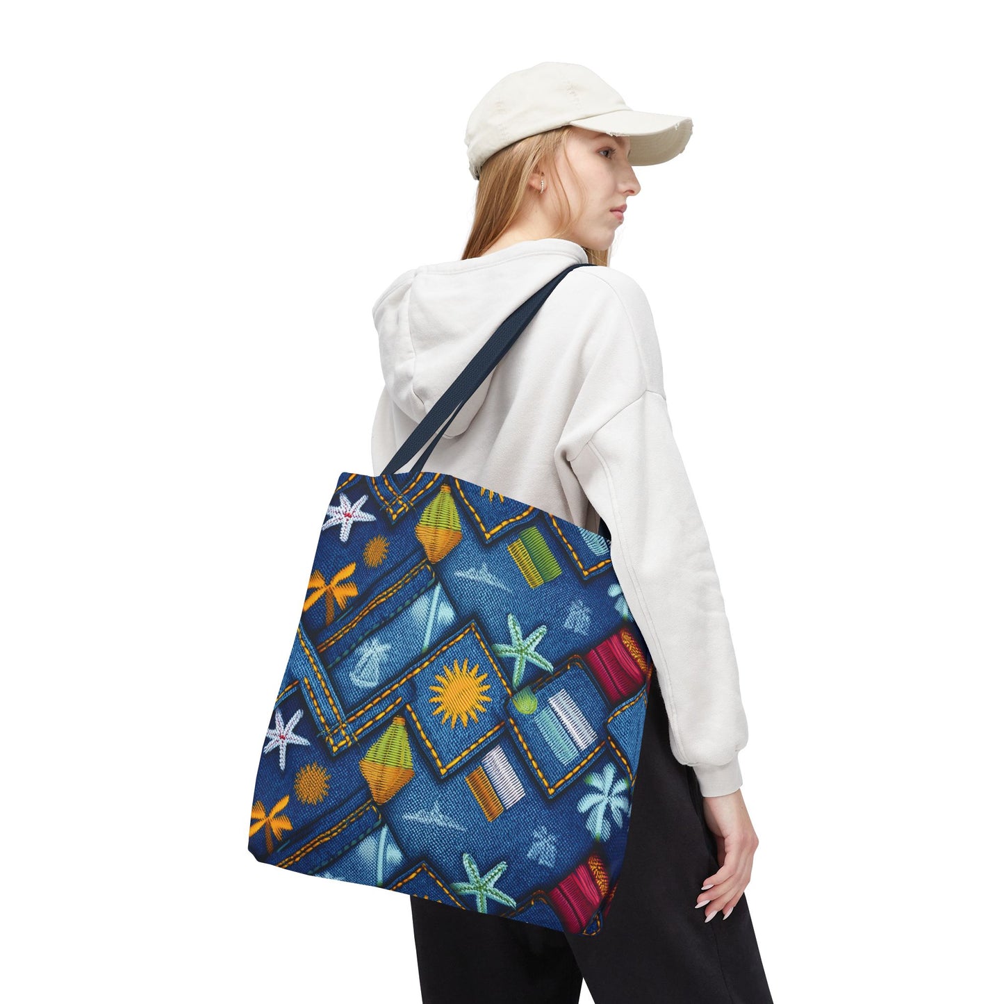 Denim Fabric Imitation Print Unisex Canvas Bag Poly Spun 3 Sizes Tote Bag 182-2