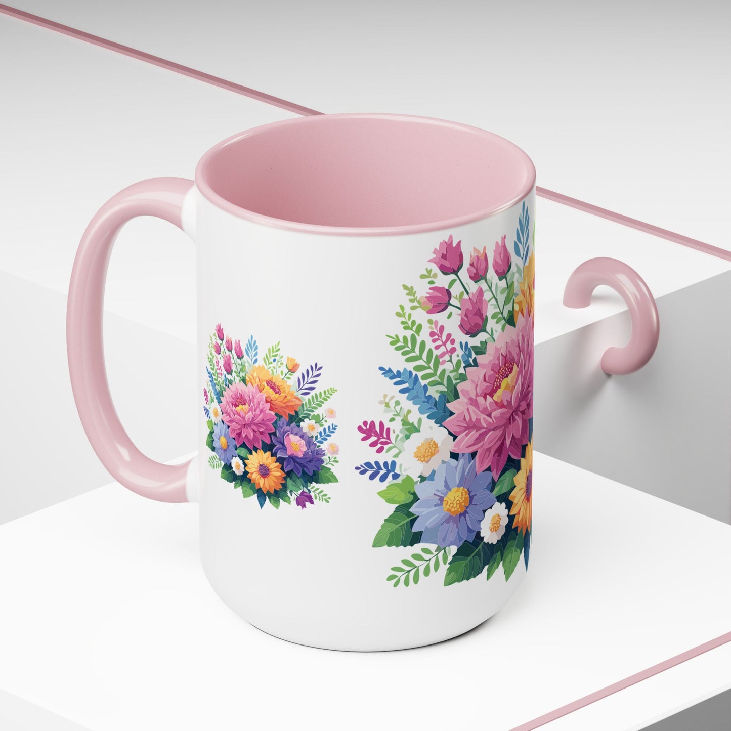 Two-Tone Coffee Mugs with flowers