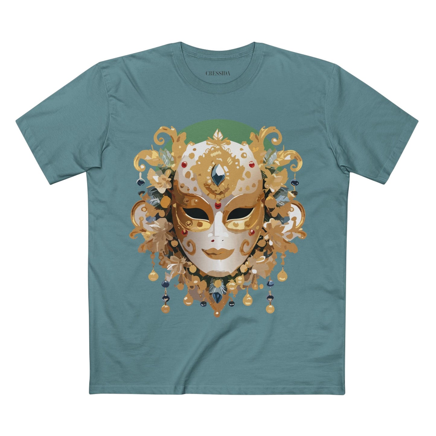 Carnival Mask Graphic T-Shirt Unisex 100 Cotton With Antique Gold Art Design Tee 16