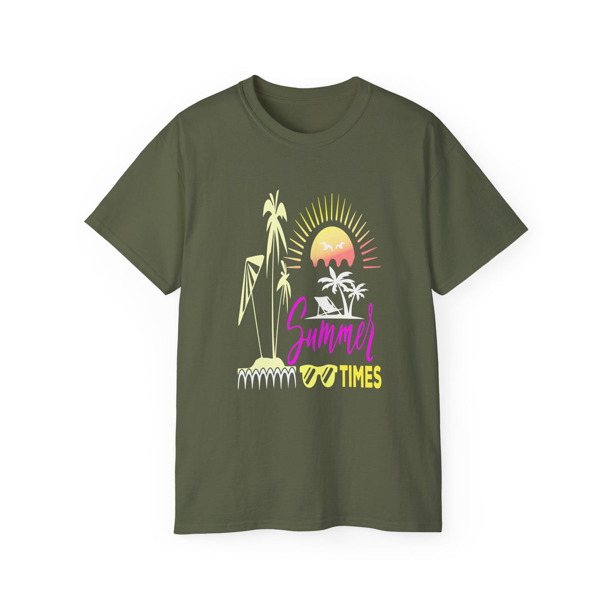 Summer Times tropical sunset Tee | palm trees, sunglasses, retro beach design