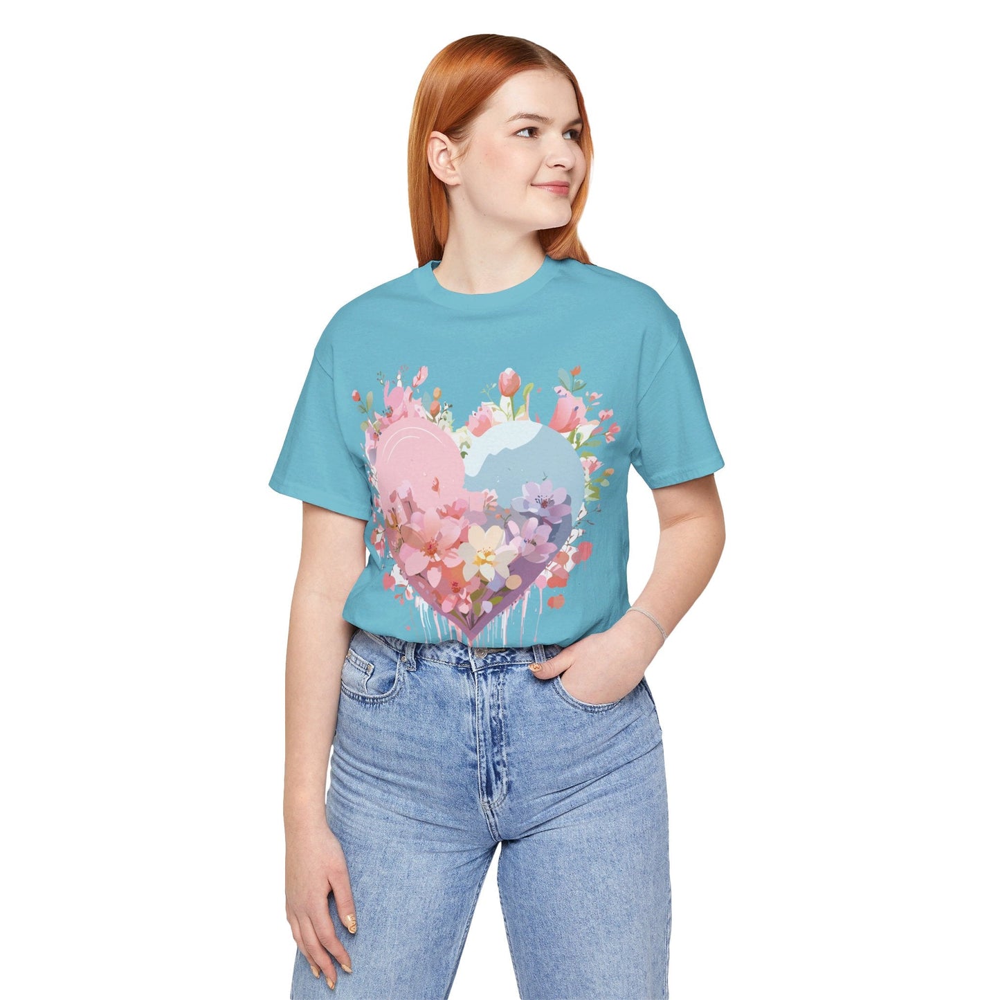 Valentine Day Graphic Unisex 100 Cotton Vintage Artwork with Love and Flower Design Tee 31