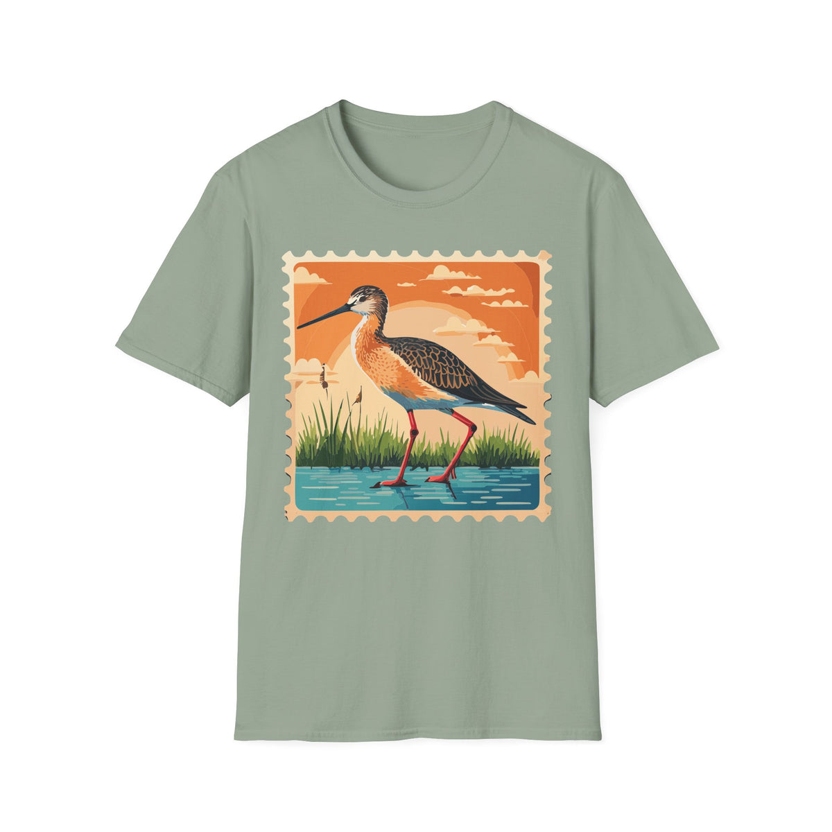 Marsh Bird Illustration T-Shirt | Retro Shorebird Graphic Tee Unisex 100 Cotton Gildan T-Shirt