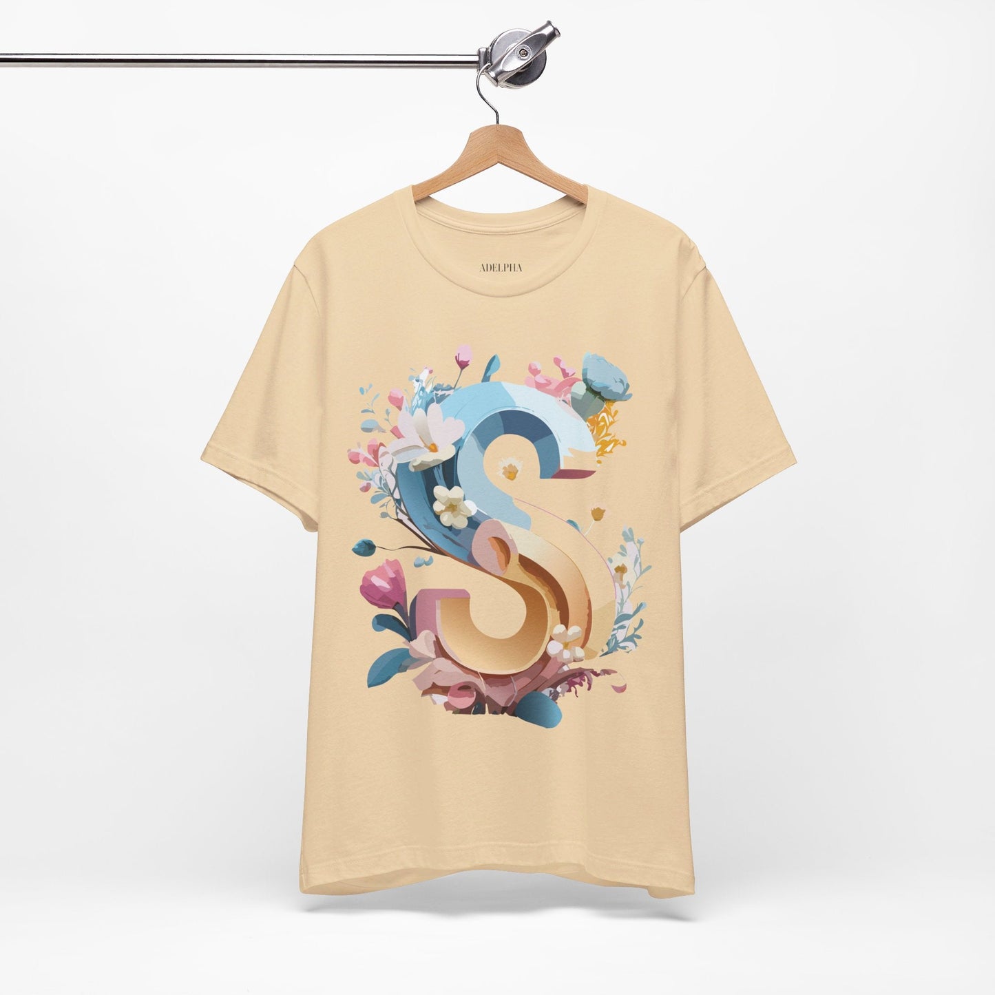 Letter S Shirt Graphic Tee Unisex Short Sleeve Vintage Inspired Adelpha Art Design