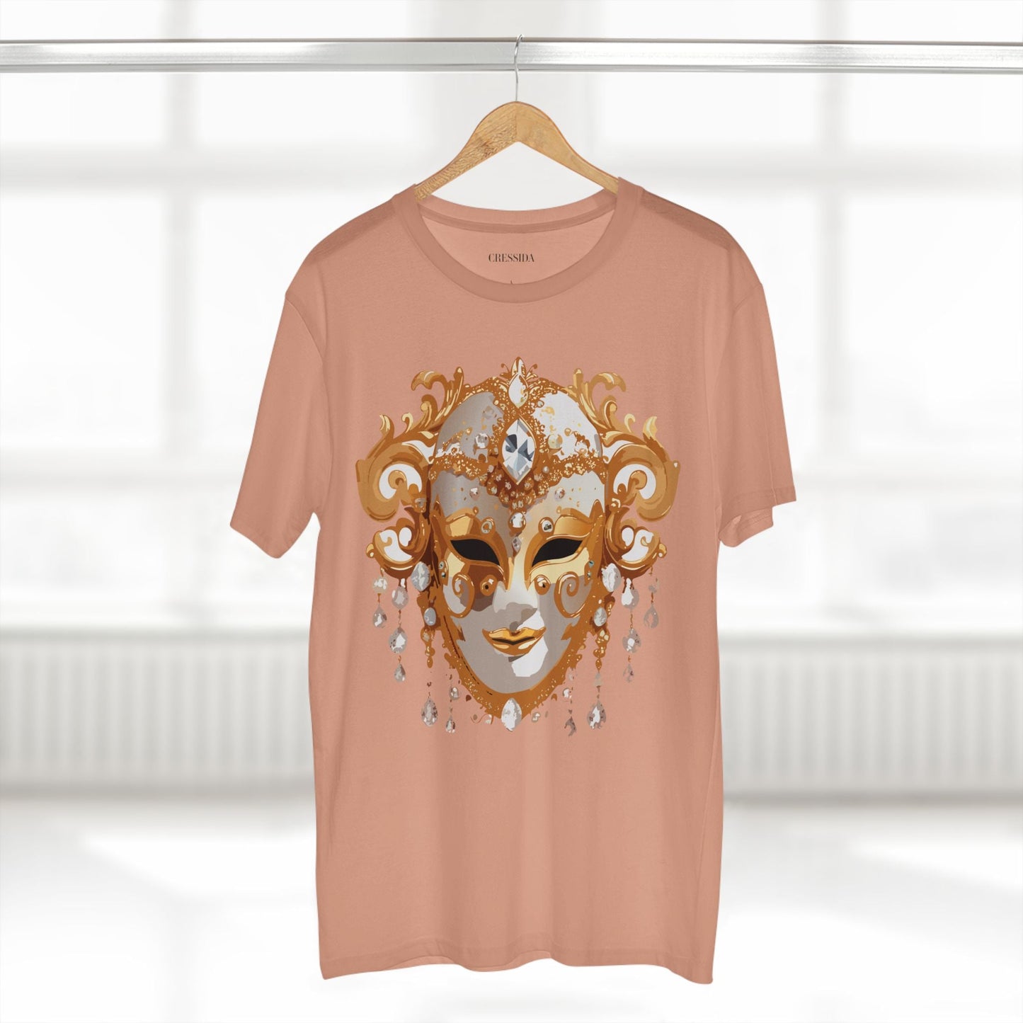 Carnival Mask Graphic T-Shirt Unisex 100 Cotton With Antique Gold Art Design Tee 24