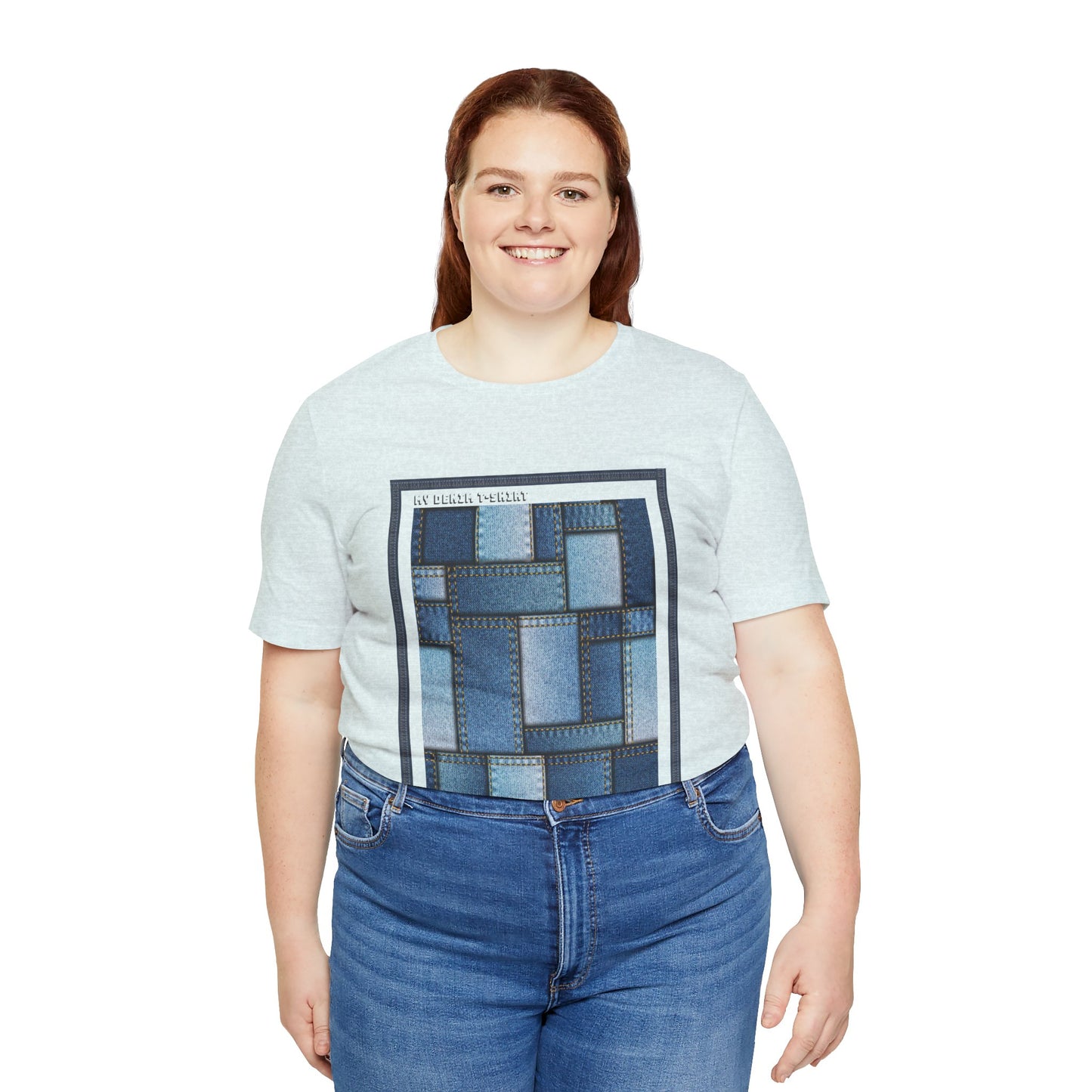 Unisex-T-Shirt aus Baumwolle mit Jeans-Print