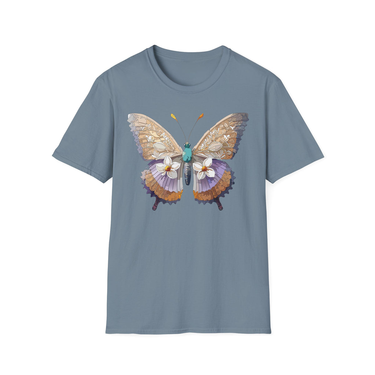 Butterfly Floral Tee — Delicate Botanical Butterfly Graphic Design Unisex 100 Cotton Gildan T-Shirt