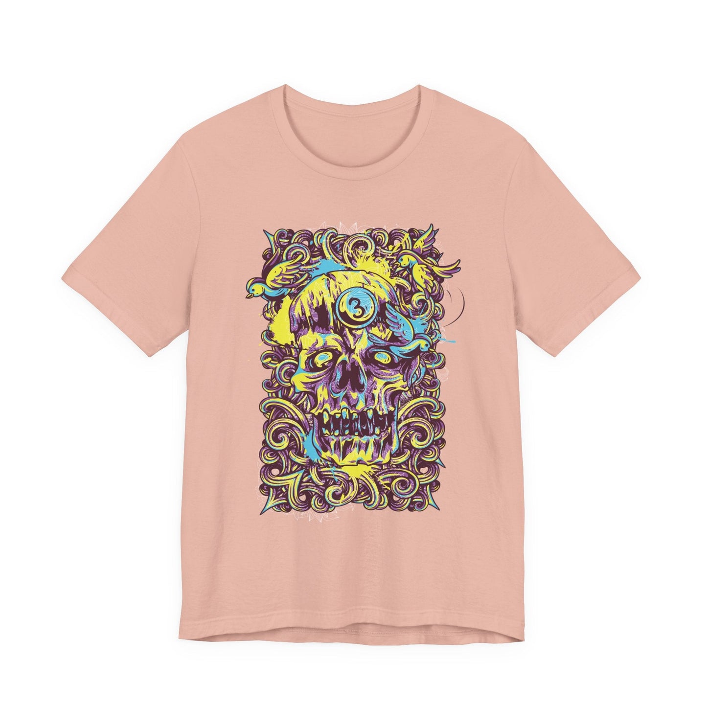 Colorful Skull Illustration Graphic Unisex Cotton T-Shirt r41