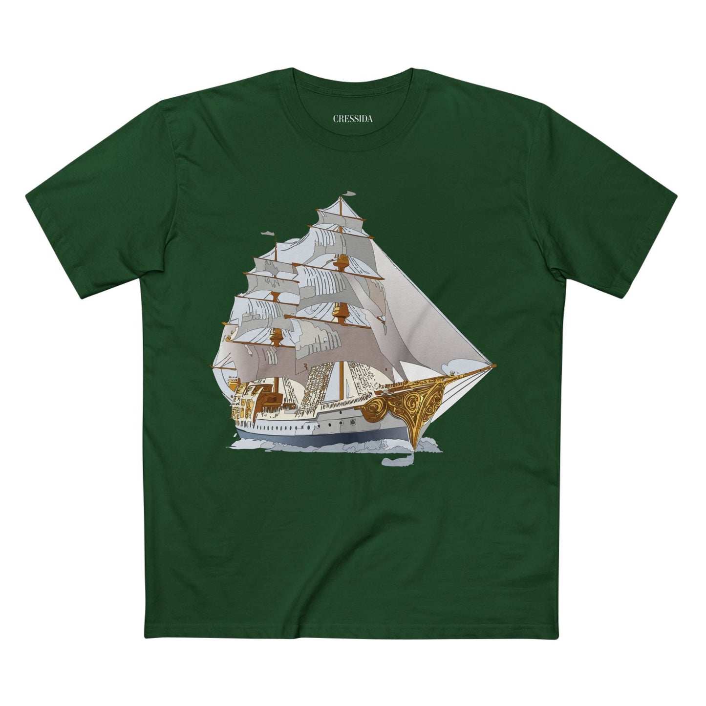 Ship Graphic Unisex 100 Cotton T-Shirt with Gold Frigate Art Design 8