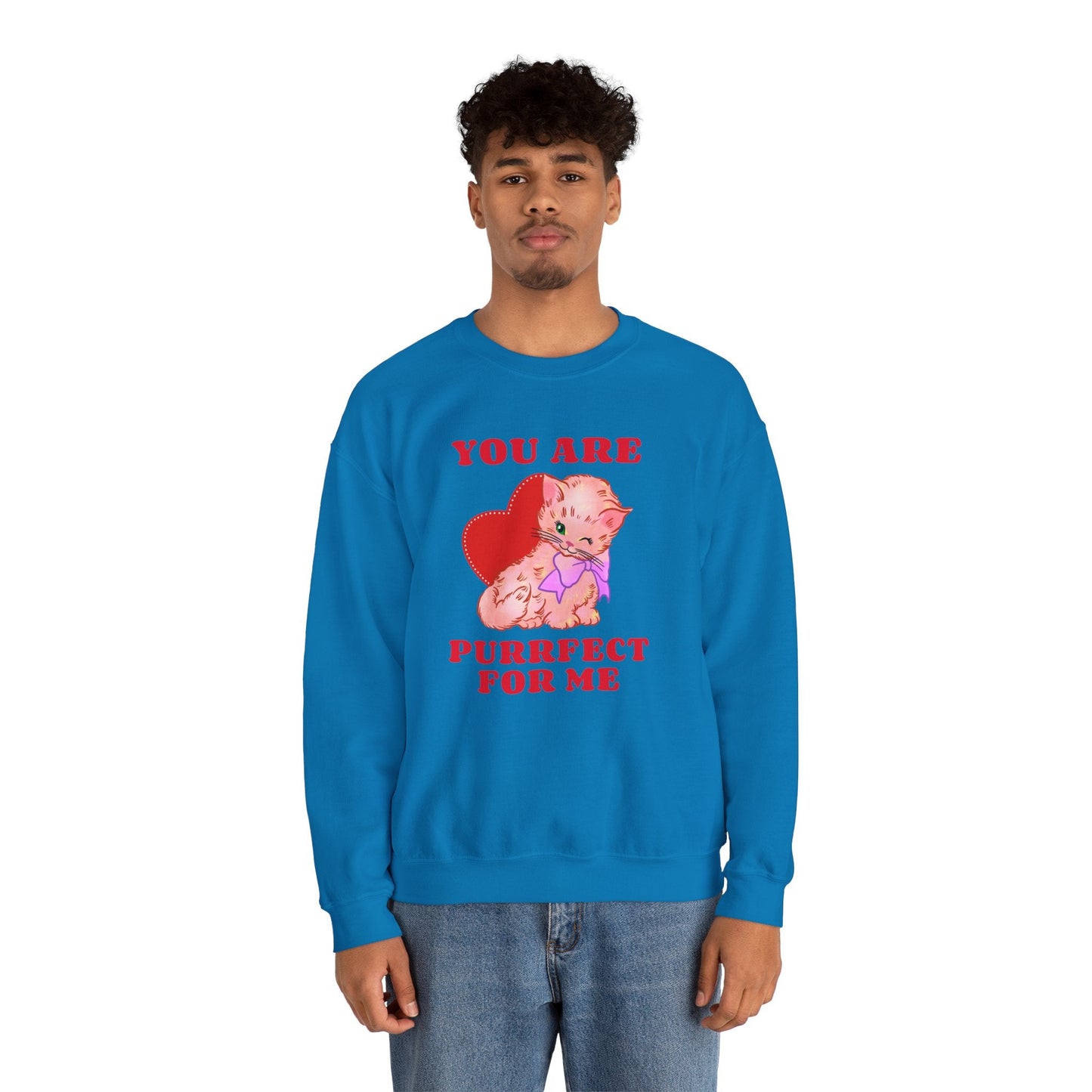 Cat Heart Sweatshirt Unisex Valentines Day Fifty Fifty Cotton Poly Blend Crewneck