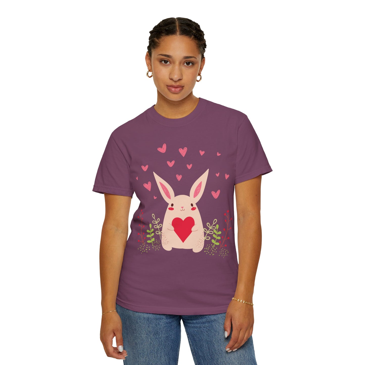 Easter Bunny Heart T-Shirt, Tee Shirt with Easter Signature, T Shirt with Easter Prints, Tee Shirt with Easter Design