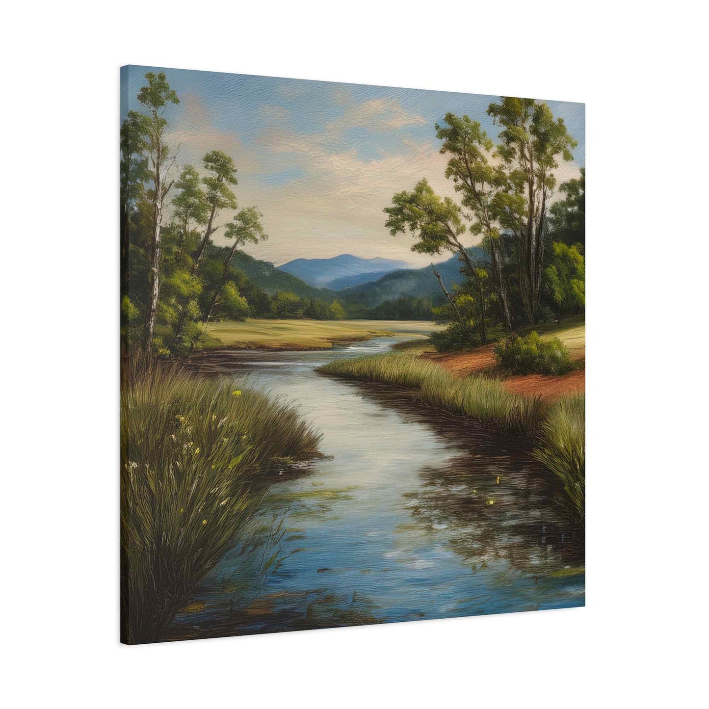 River Print Canvas, Landscape Oil Paint Print 20x20, 24x24, 30x30, 32x32, 36x36 Art Design Print Pine-Wood Inner Frame MC-50