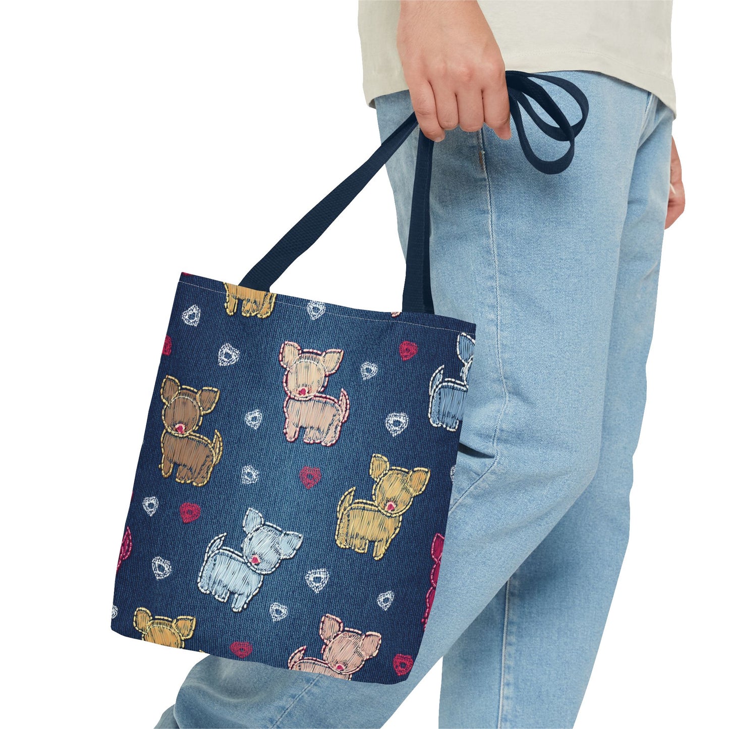 Love Day Graphic Design Denim Fabric Imitation Print Unisex Canvas Bag POLY 3 Sizes Tote Bag 201-11