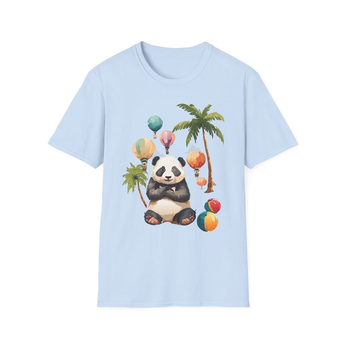 Panda with Hot Air Balloons T-Shirt | Palm Trees, Cute Animal Illustration