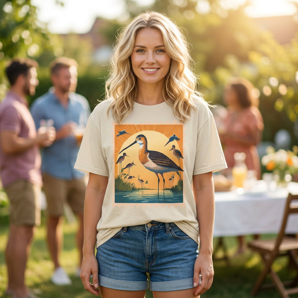 Shorebird Sunset Illustration T-Shirt | Coastal Bird Graphic Tee Unisex 100 Cotton Gildan T-Shirt