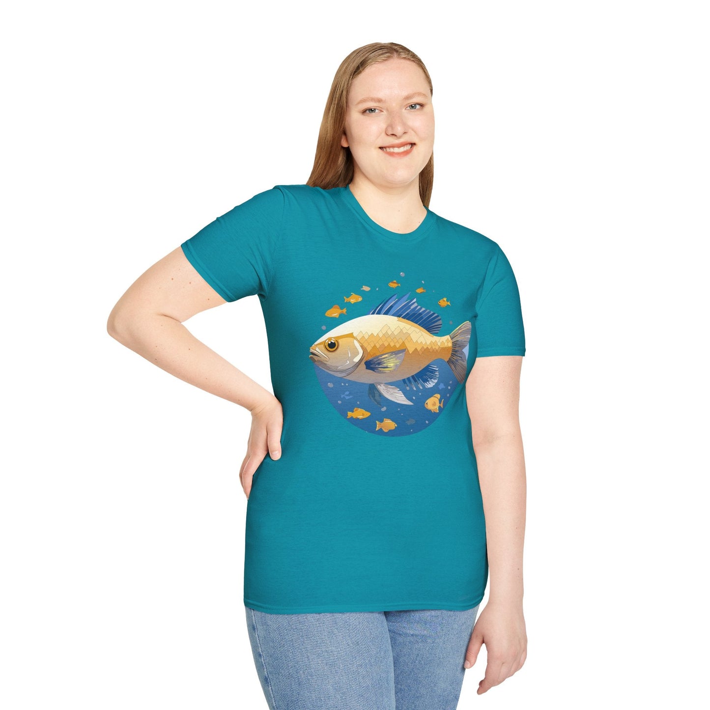 Fish Art Graphic Tee Shirt Unisex Gildan Softstyle 64000 100 Percent Ring Spun Cotton