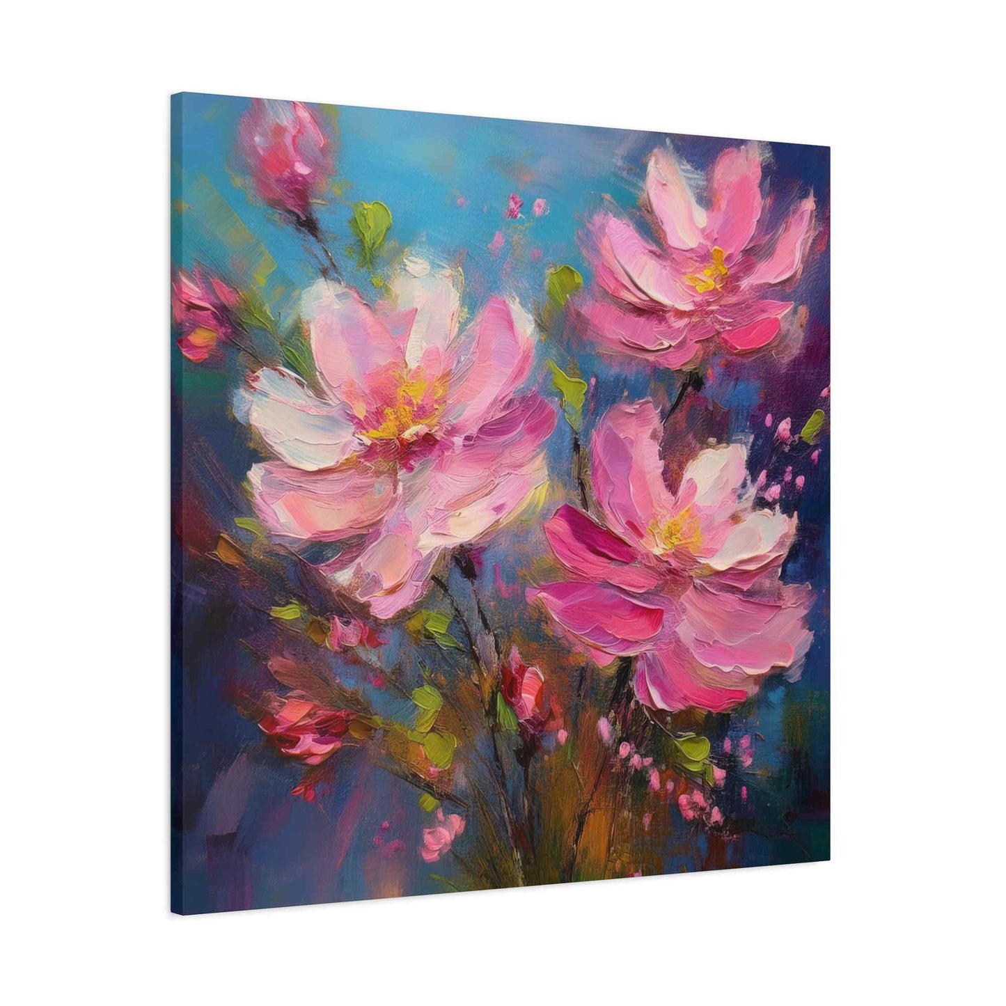 Pink Flowers Print Canvas, Pink Flowers Oil Paint Print 20x20, 24x24, 30x30, 32x32, 36x36, Art Design Print Non-Frame MC-10