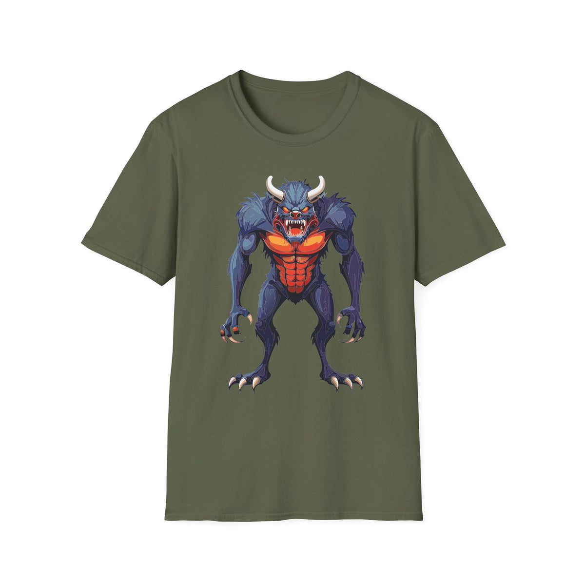 Werewolf Monster T-Shirt — Fierce Halloween Creature Cartoon Graphic Tee Unisex 100 Cotton Gildan T-Shirt
