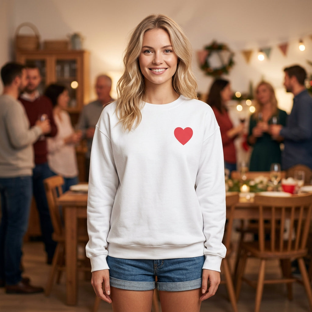 Small Red Heart Graphic Valentine's Day Sweatshirt Unisex 50/50 Cotton-Poly Sweatshirt w79