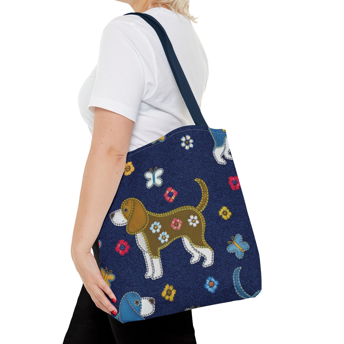 Denim Fabric Imitation Print Unisex Canvas Bag Poly Spun 3 Sizes Tote Bag 191-1