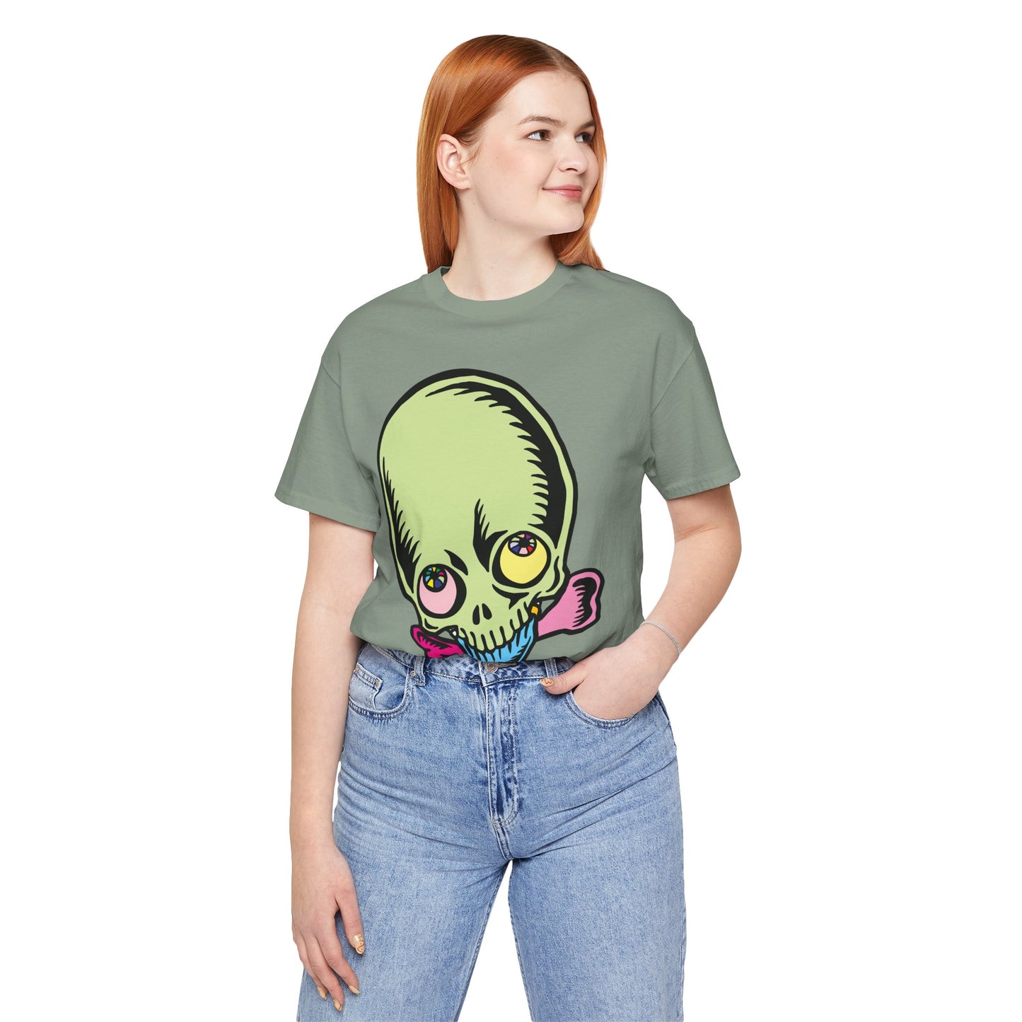 Lt Green Skull Graphic Design Tee, Skull Shirt, Vintage Tees, Art Design T-Shirt, Vintage Graphic Tee, Art Shirts with Skulls