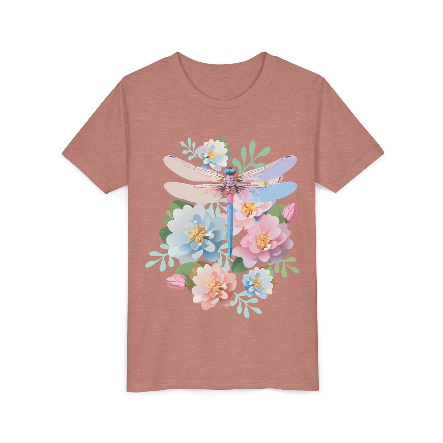 Dragonfly Blossom Youth Tee - Colorful Short Sleeve T-Shirt for Spring Celebrations (9-14)