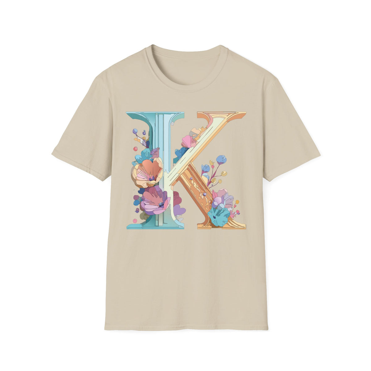 Floral Letter K T-Shirt | Initial Monogram Tee