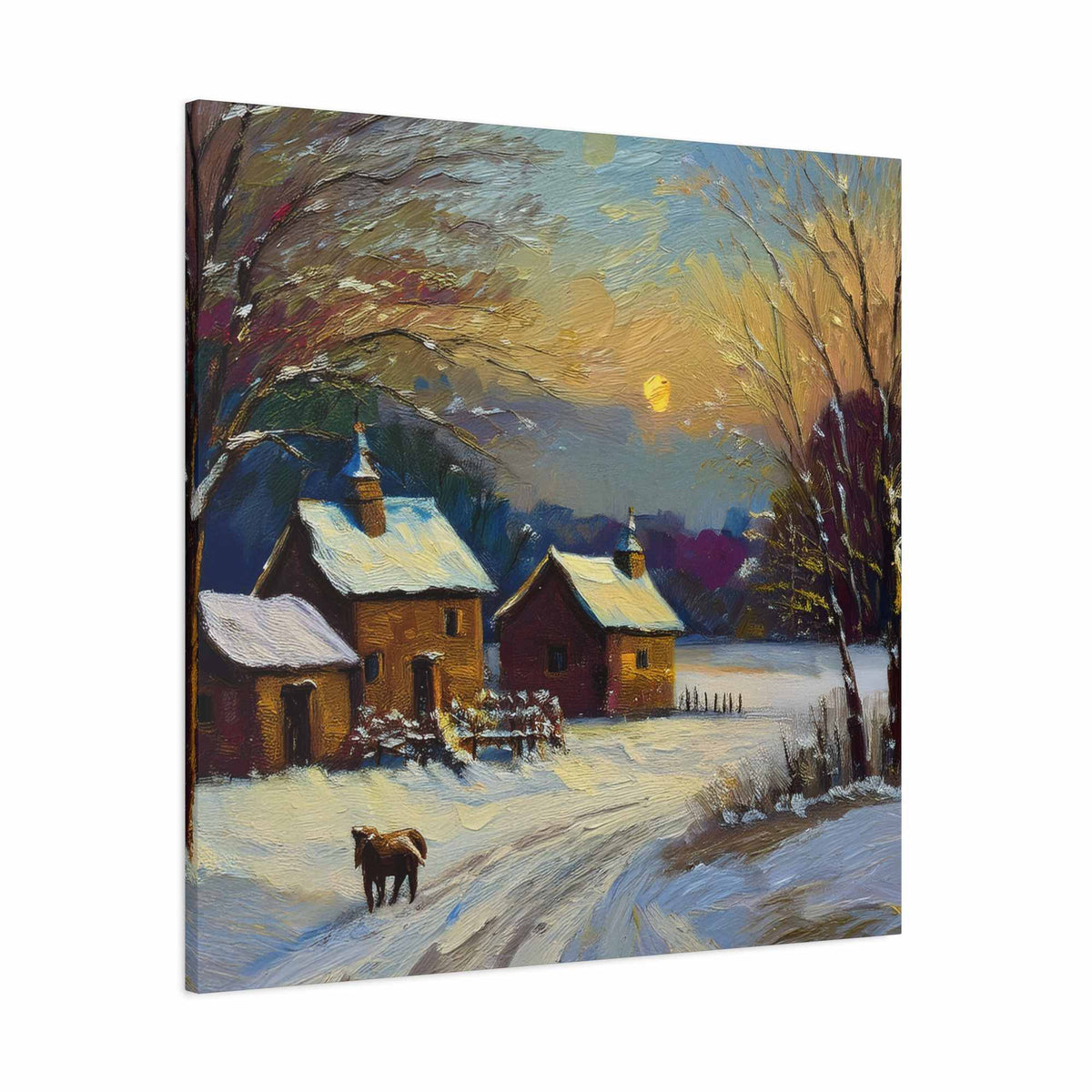Countryside Winter Print Canvas, Oil Paint Print 20x20, 24x24, 30x30, 32x32, 36x36 Art Design Pine-Wood Inner Frame MC-111