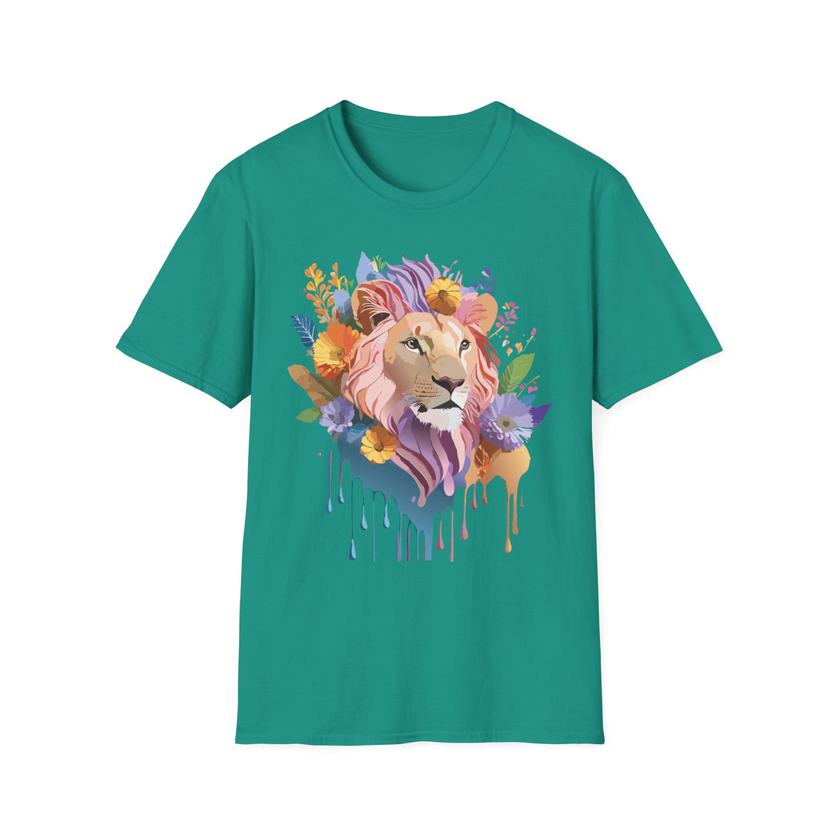 Floral Watercolor Lion T-Shirt | Colorful Lion Portrait Tee