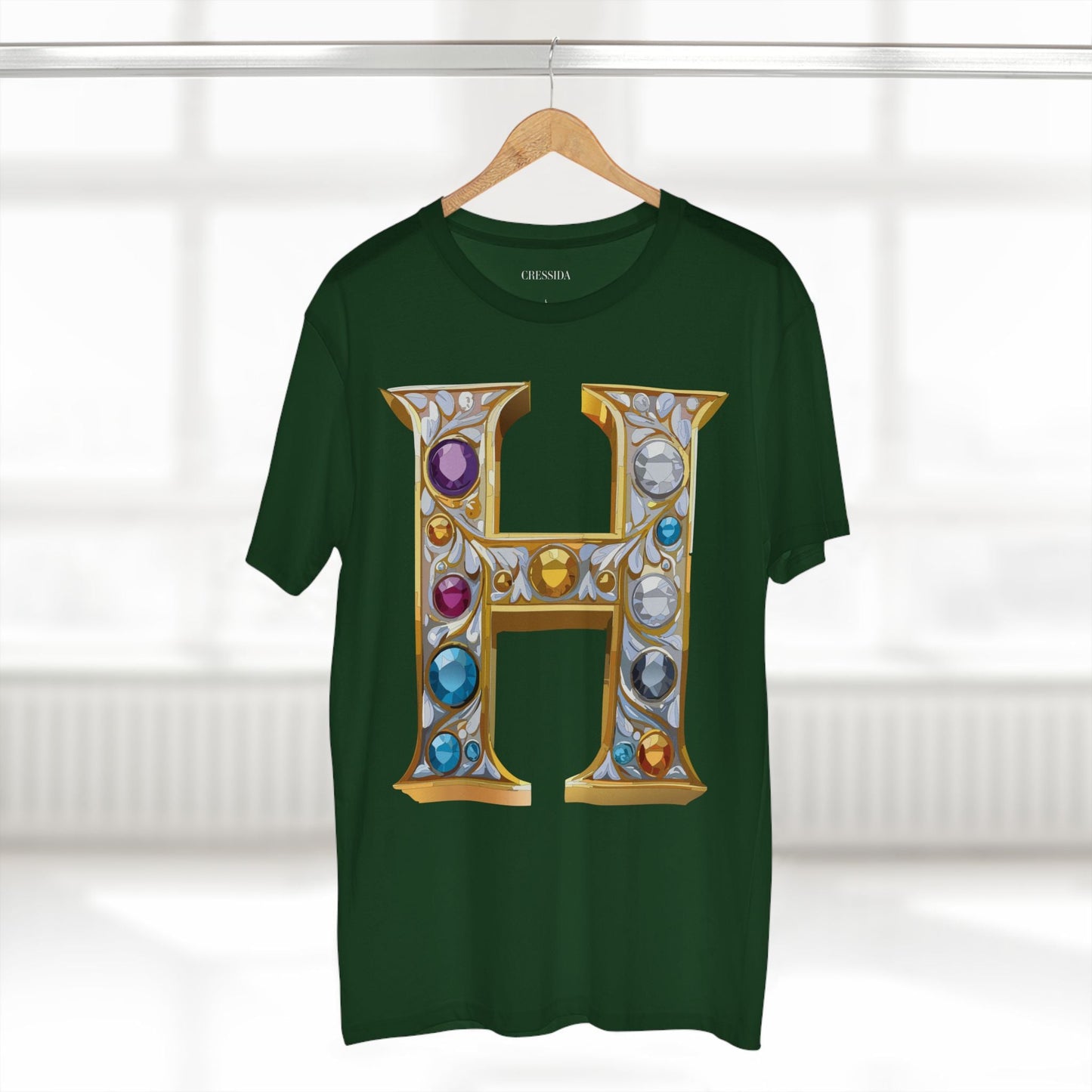 Letter H Graphic Design Tee Unisex 100 Cotton With Antique Gold Letters Artwork T-Shirt