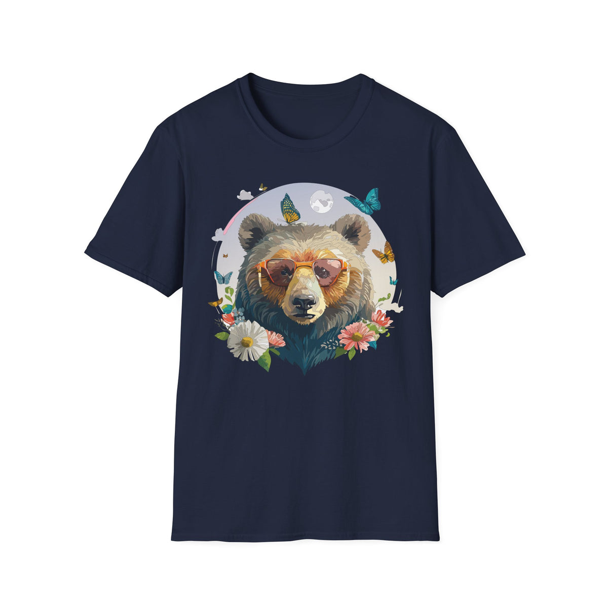 Bear with Sunglasses T-Shirt | Butterfly Floral Graphic