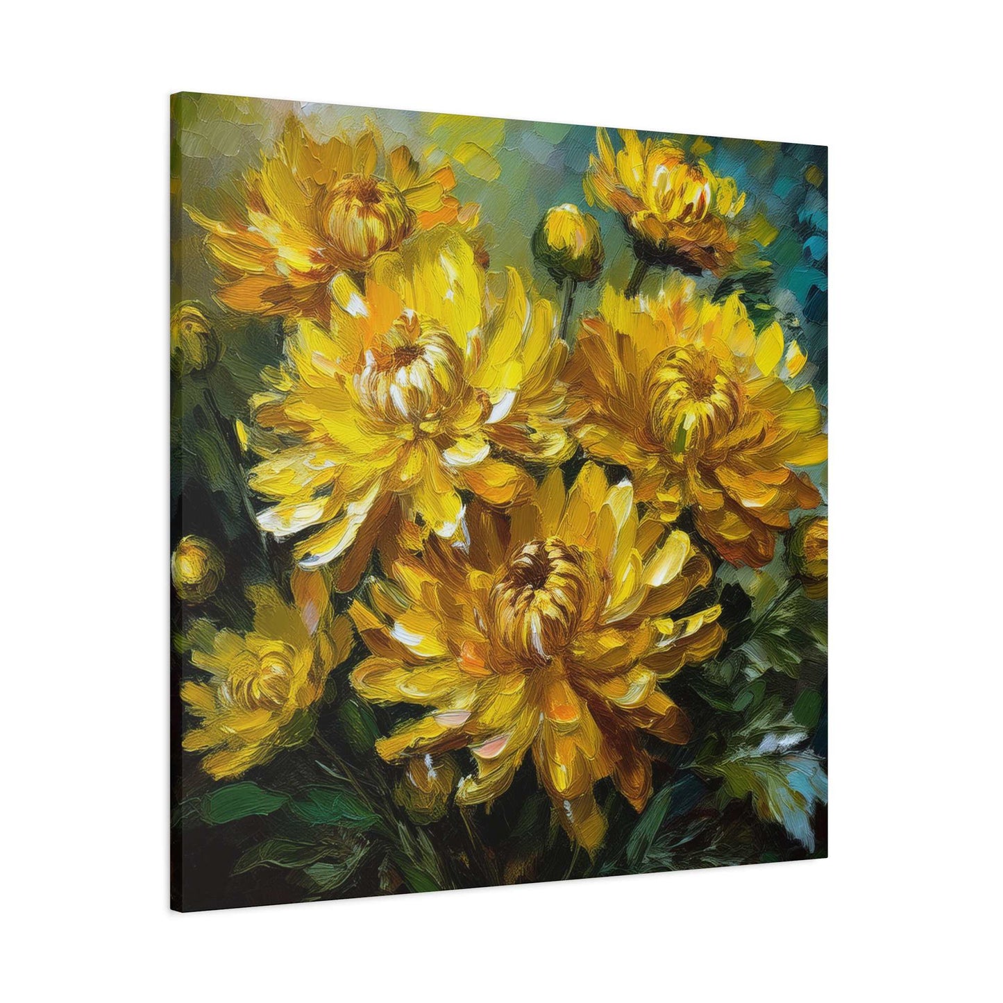 Chrysanthemums Print Canvas, Floral Oil Paint Print 20x20, 24x24, 30x30, 32x32, 36x36 Art Design Pine-Wood Inner Frame MC-162