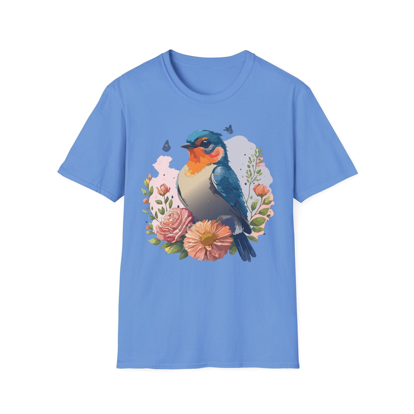 Bird T Shirt Floral Design Unisex Gildan Softstyle 64000 Ring Spun Cotton Tee Breathable Wear