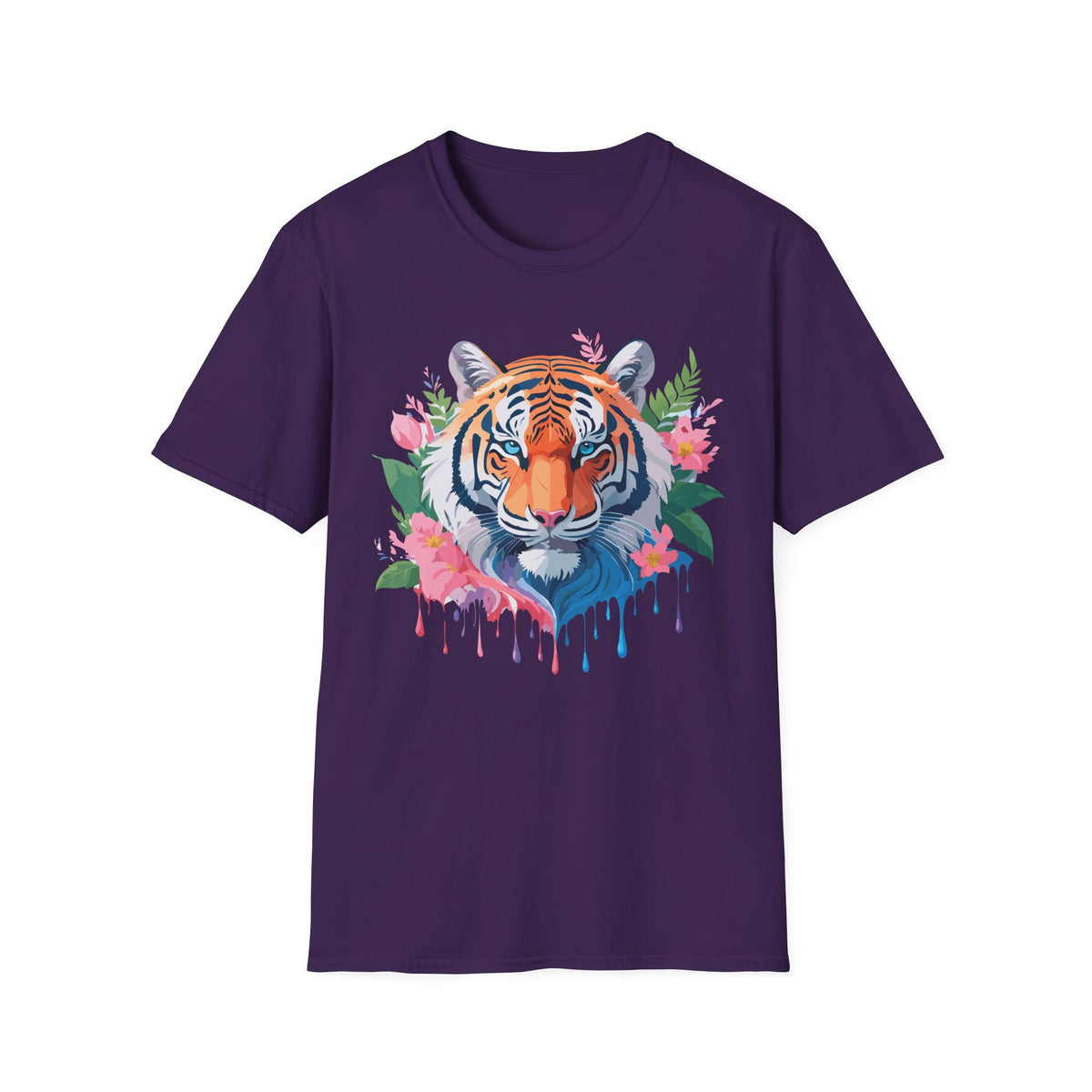 Floral Tiger Head T-Shirt | Watercolor Tiger Face with Flowers