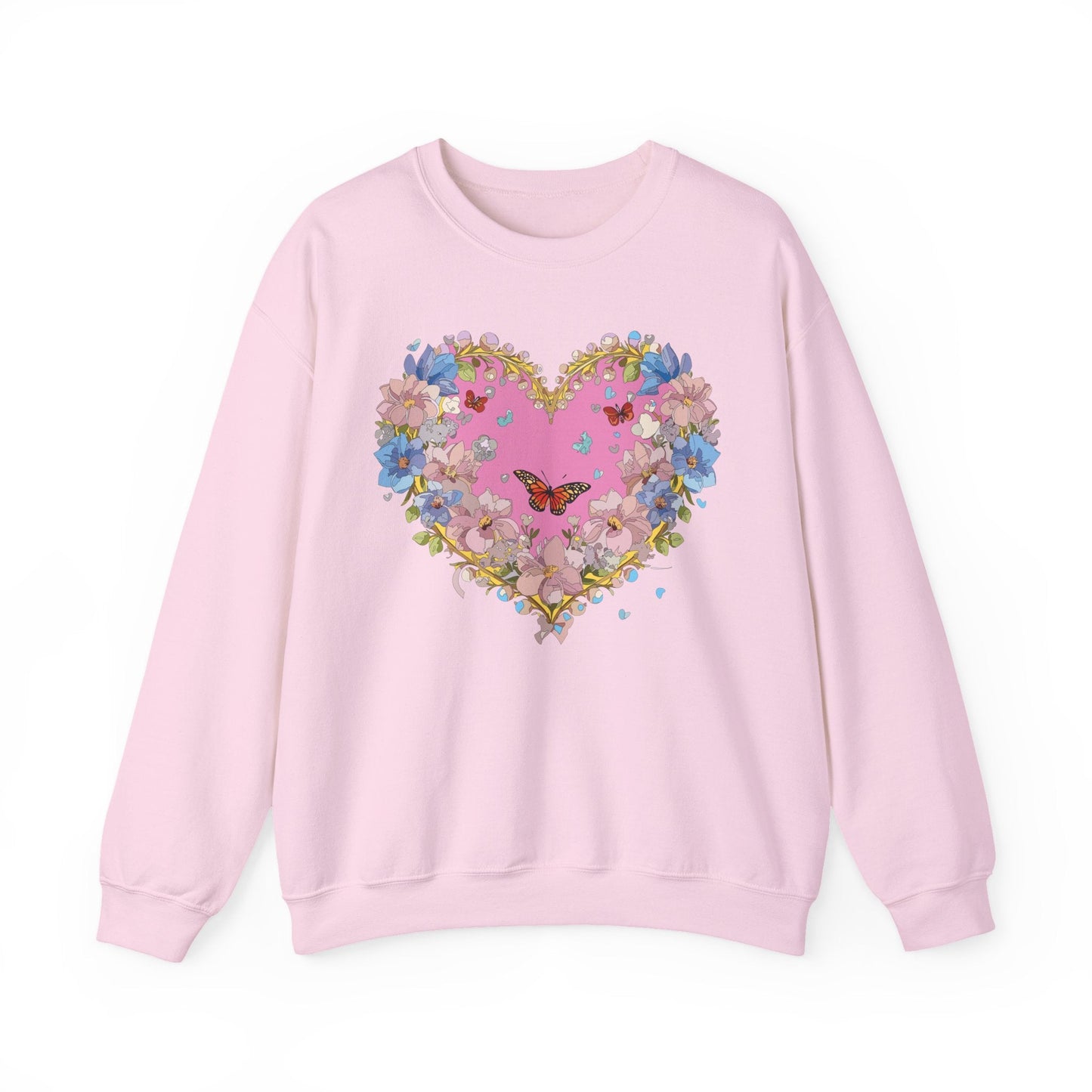 Floral Heart Sweatshirt Unisex Crewneck Gildan 18000 Fifty Fifty Cotton Polyester Valentine's Day
