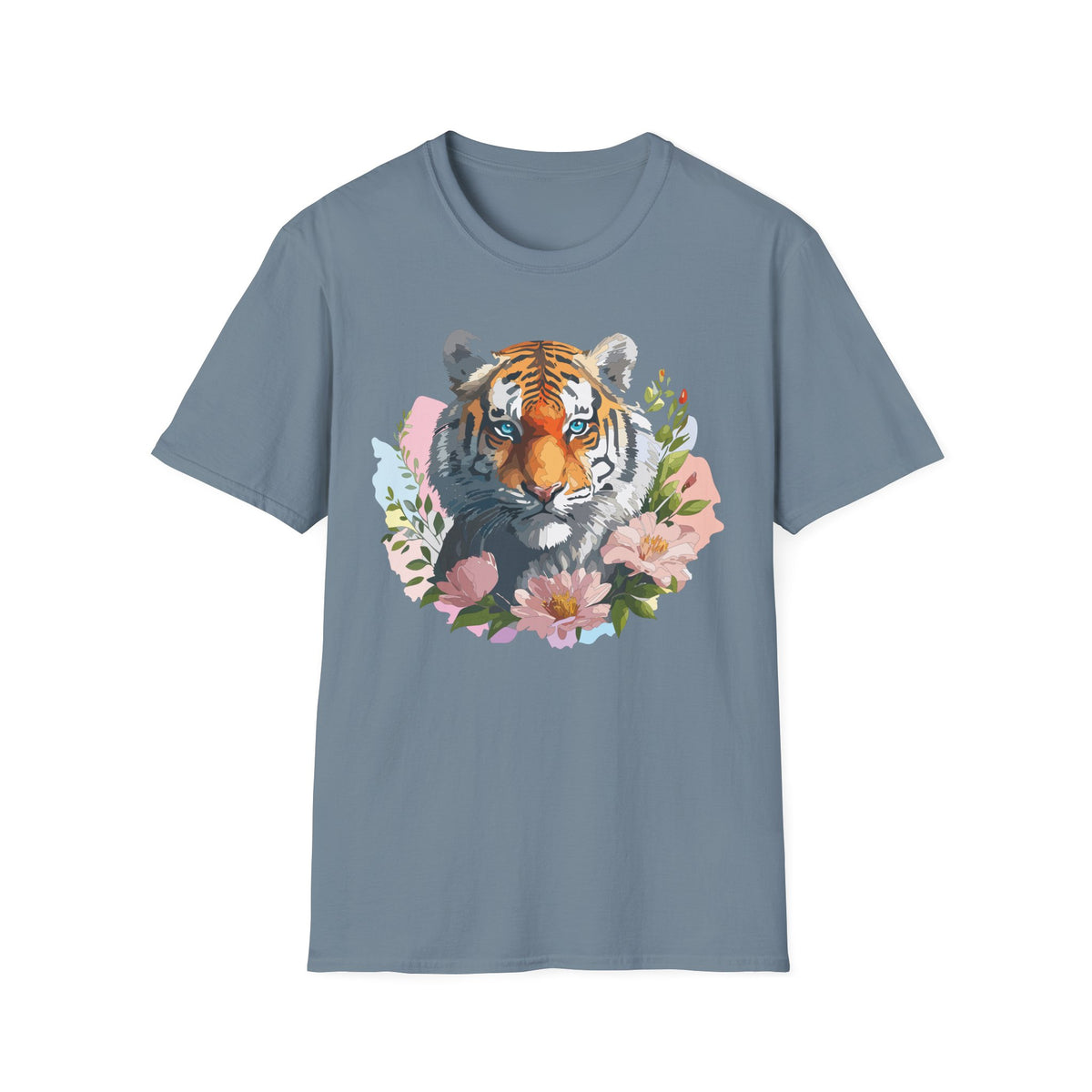 Floral Tiger Portrait T-Shirt | Watercolor Tiger Face Tee