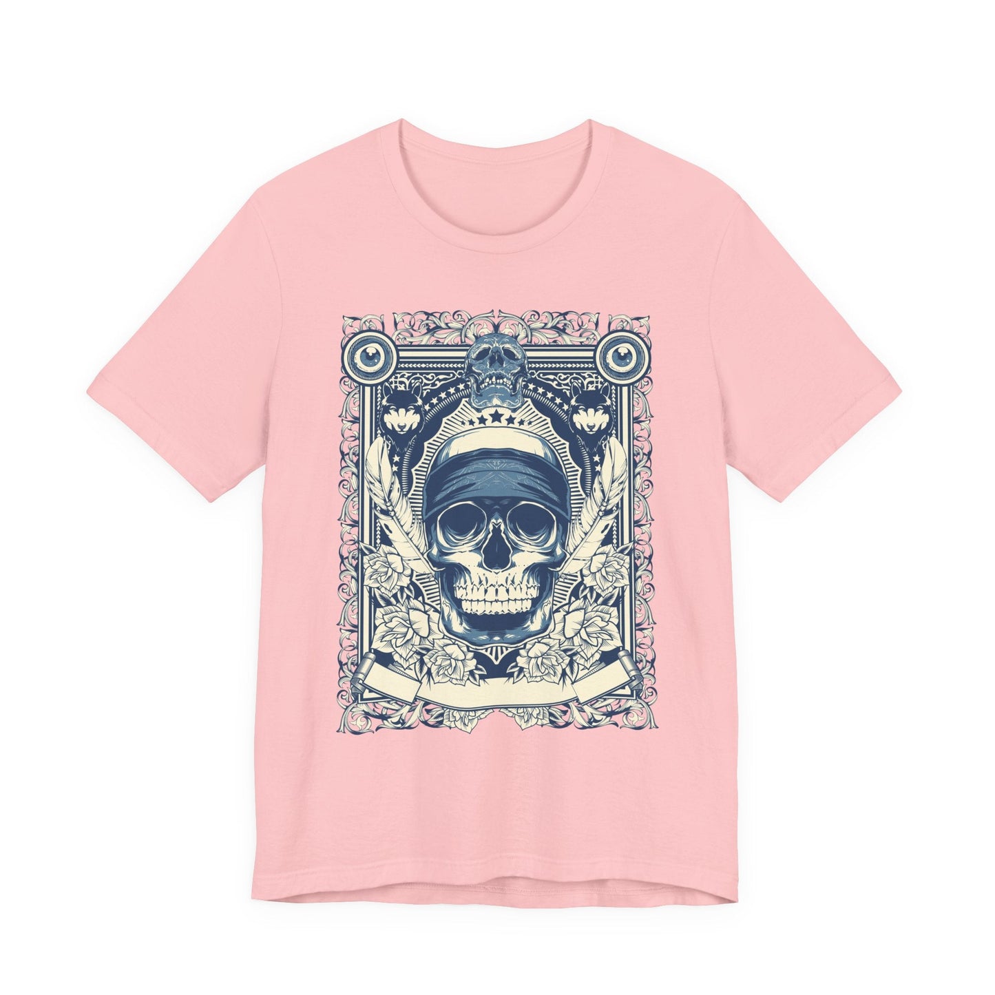 Skull Crown Graphic Tee Vintage Ornate Skull Illustration Rock Band T-Shirt