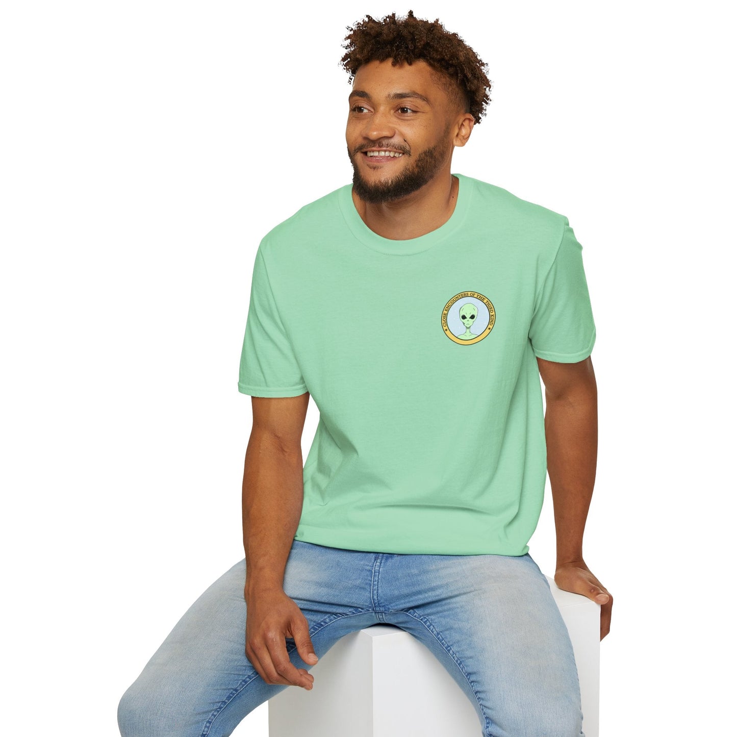 Alien Badge TShirt  Small Chest Logo I Believe Retro Space Tee