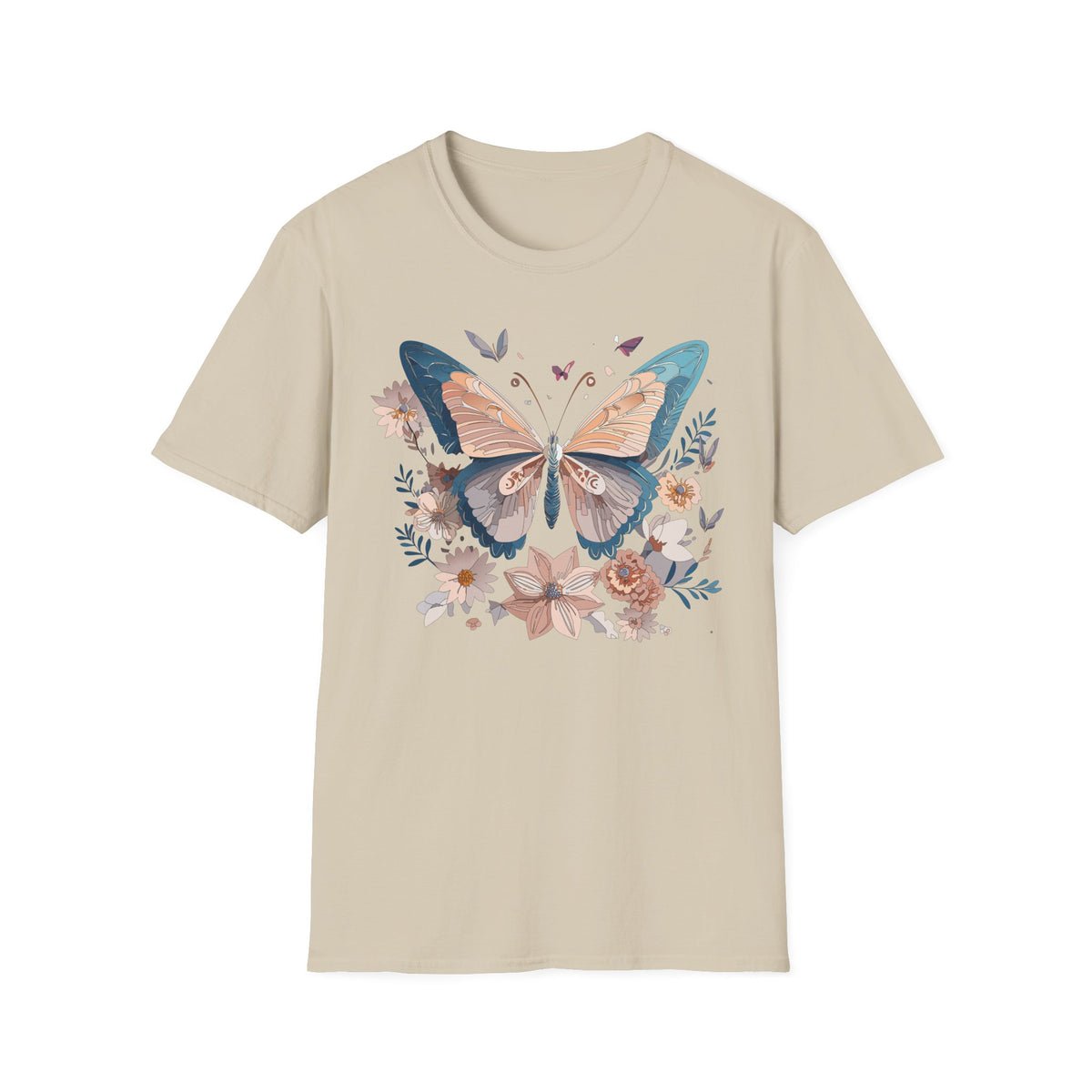 Butterfly Floral T-Shirt — Vintage Boho Nature Graphic Tee Unisex 100 Cotton Gildan T-Shirt