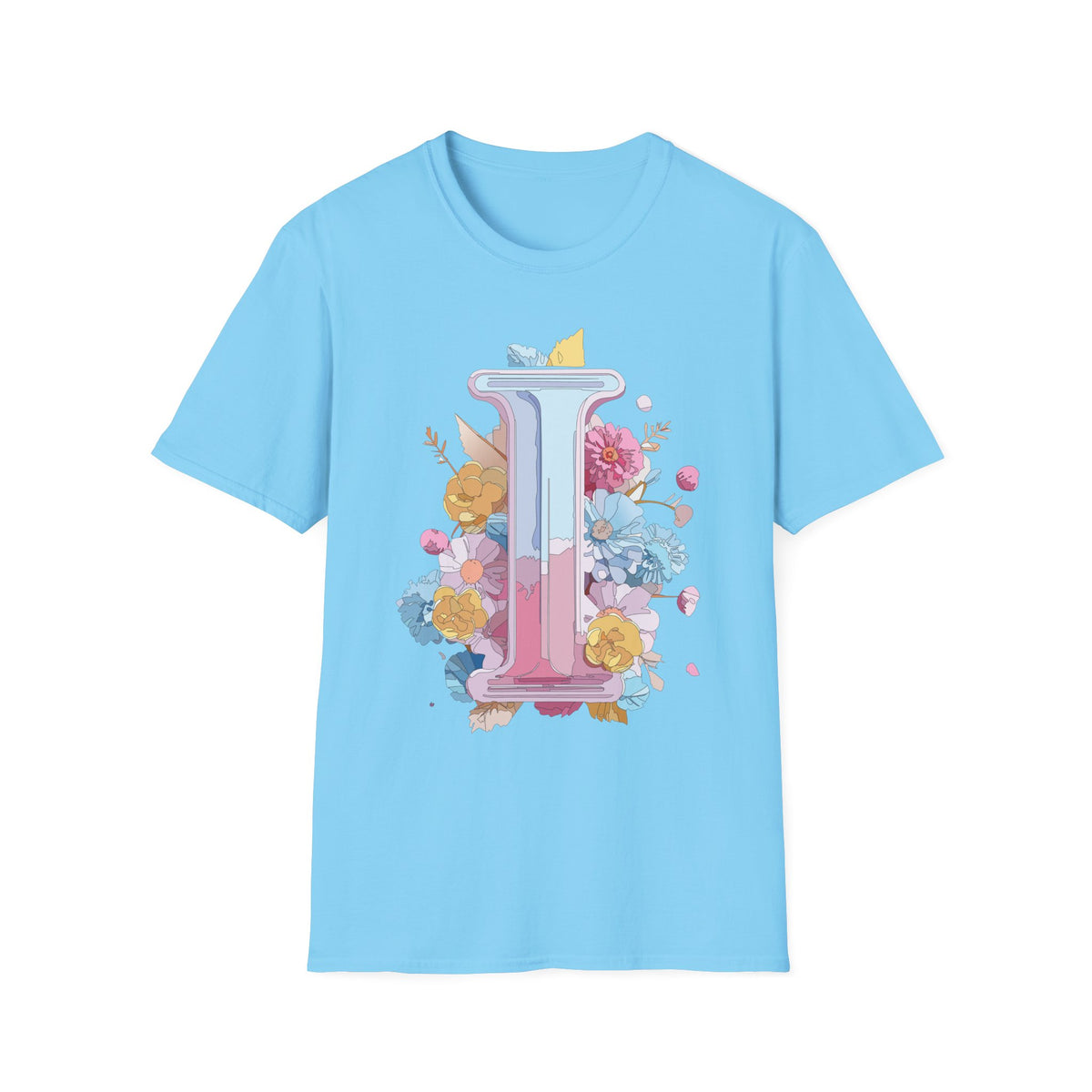 Floral Letter I T-Shirt | Pastel Monogram Initial Tee