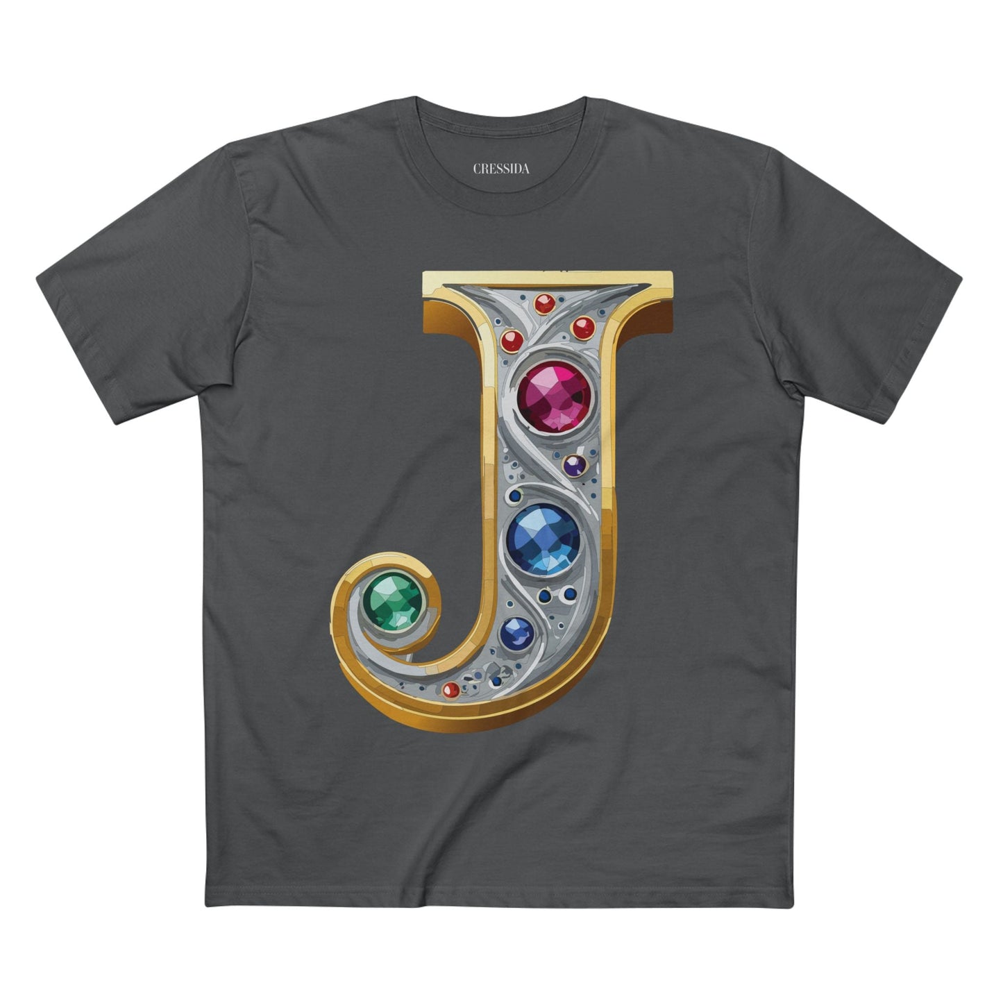 Letter J Graphic Design Tee Unisex 100 Cotton With Antique Gold Letters Artwork T-Shirt