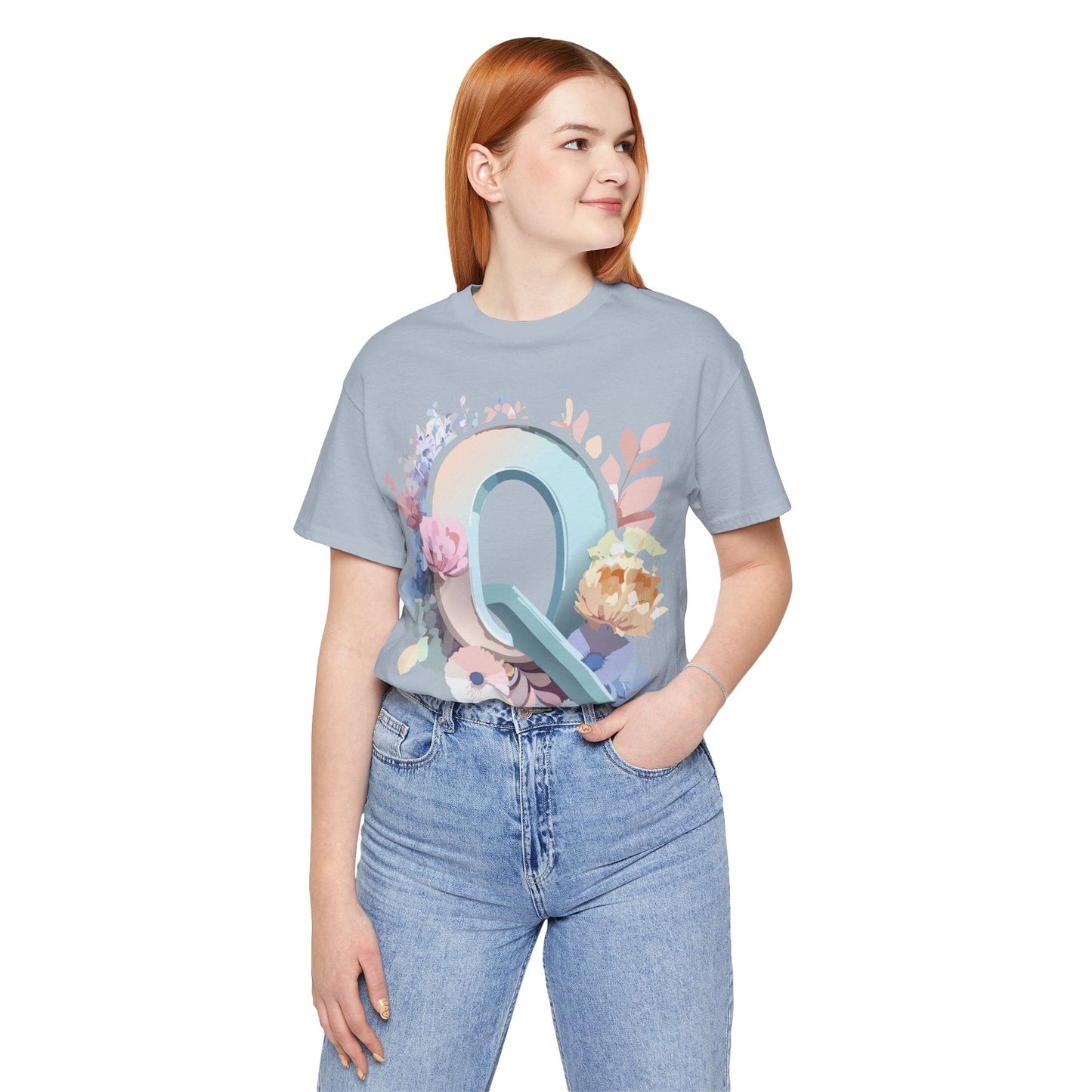 Letter Q Shirt Graphic Tee Unisex Short Sleeve by Adelpha Vintage Inspired Artwork