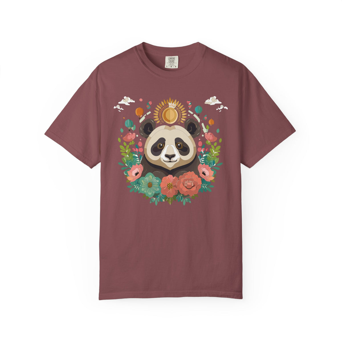 Panda Portrait T-Shirt Unisex Cotton Floral Chinese Graphic Circle Animal Art Tee p4