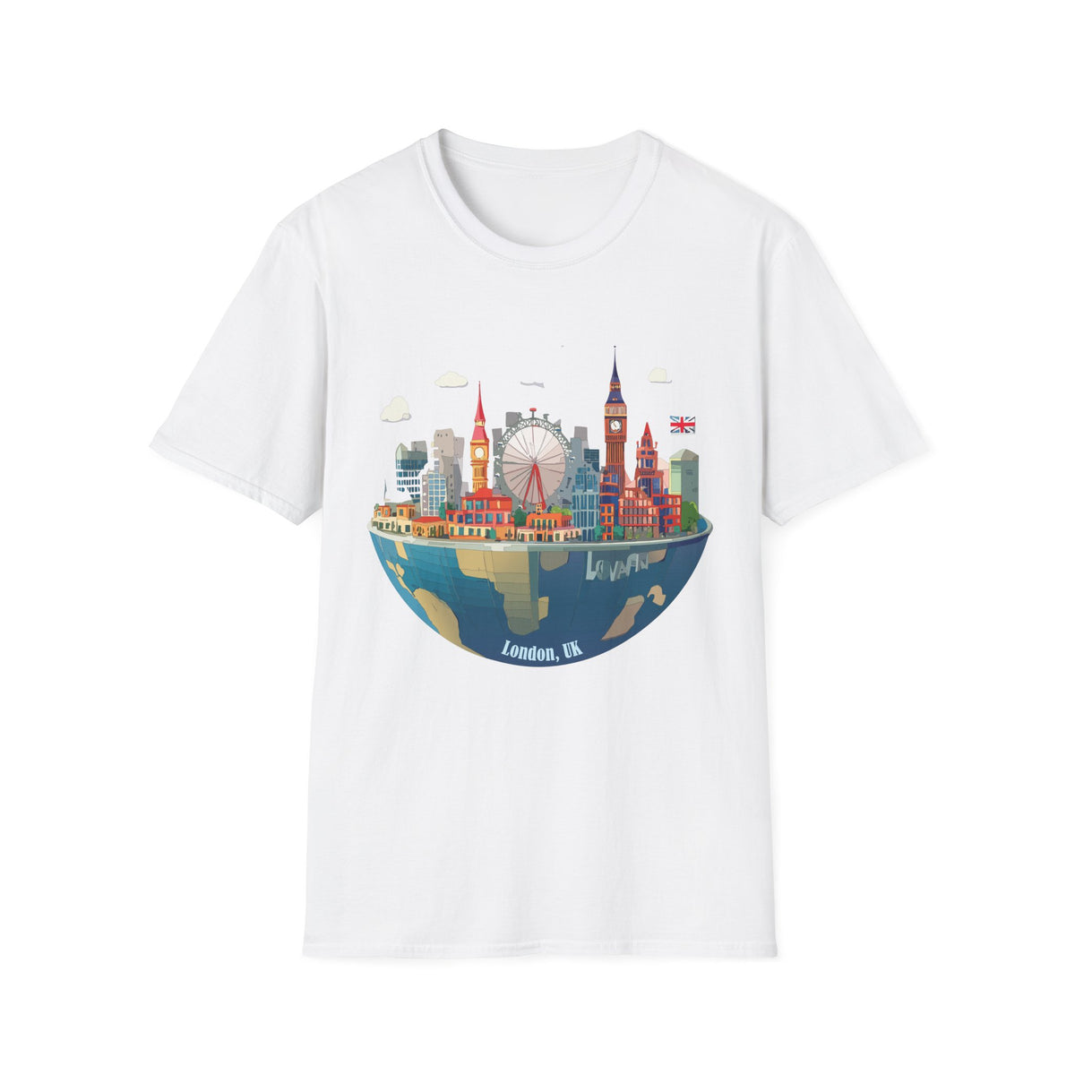 London Skyline Illustration T-Shirt | Big Ben, London Eye, Union Jack
