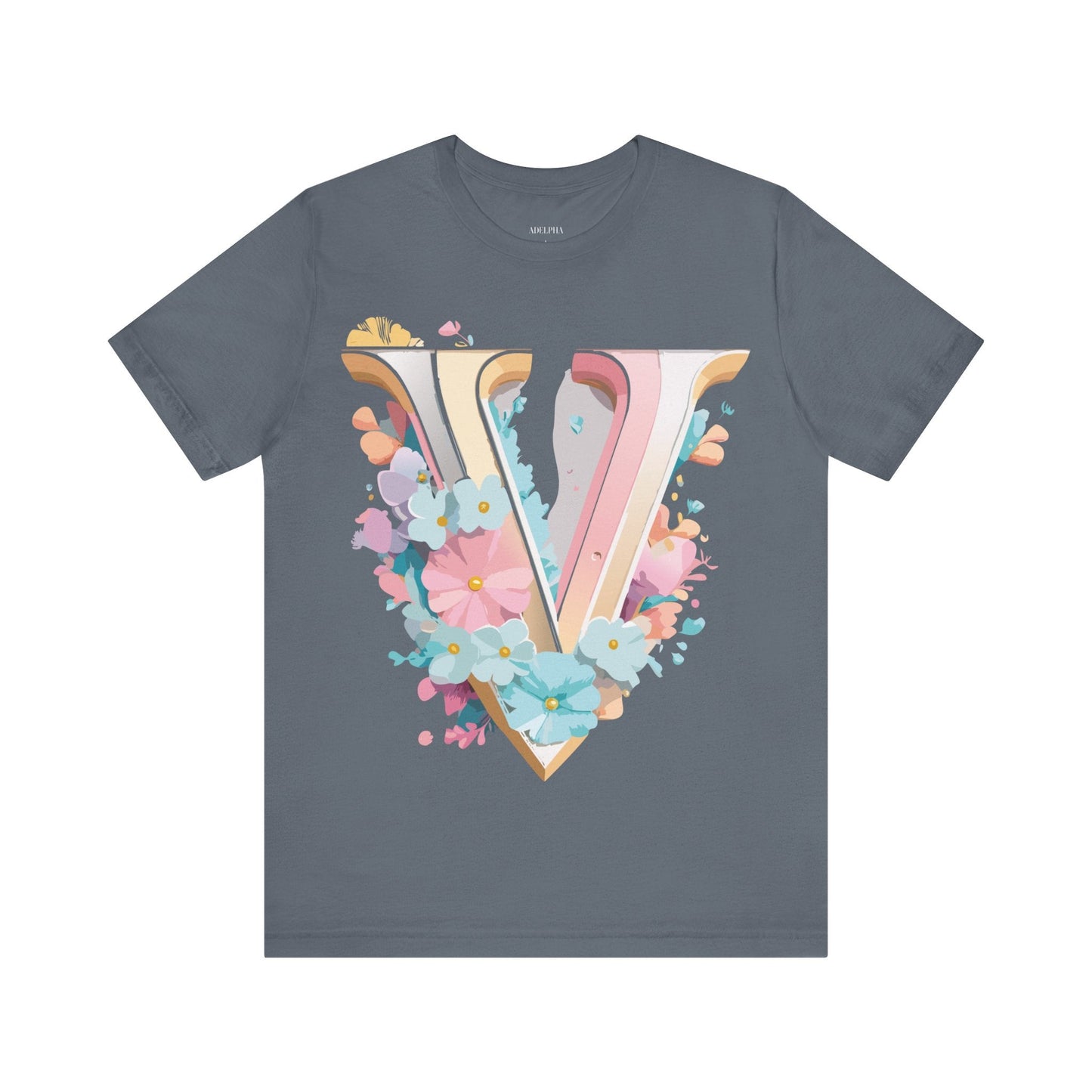 Letter V Shirt Graphic Tee Unisex Jersey Short Sleeve Vintage Inspired Adelpha Art Design