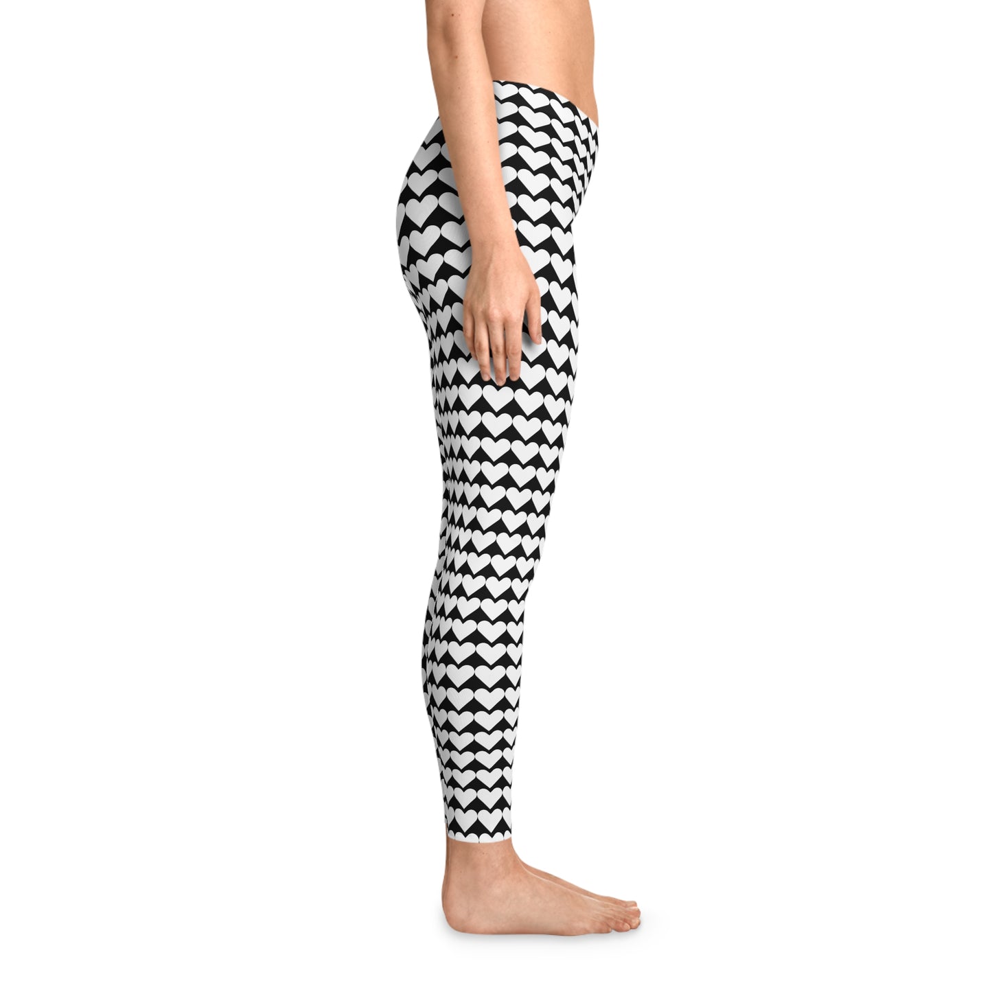 White Heart Black Leggings, Heart Yoga Pants, Heart Leggings