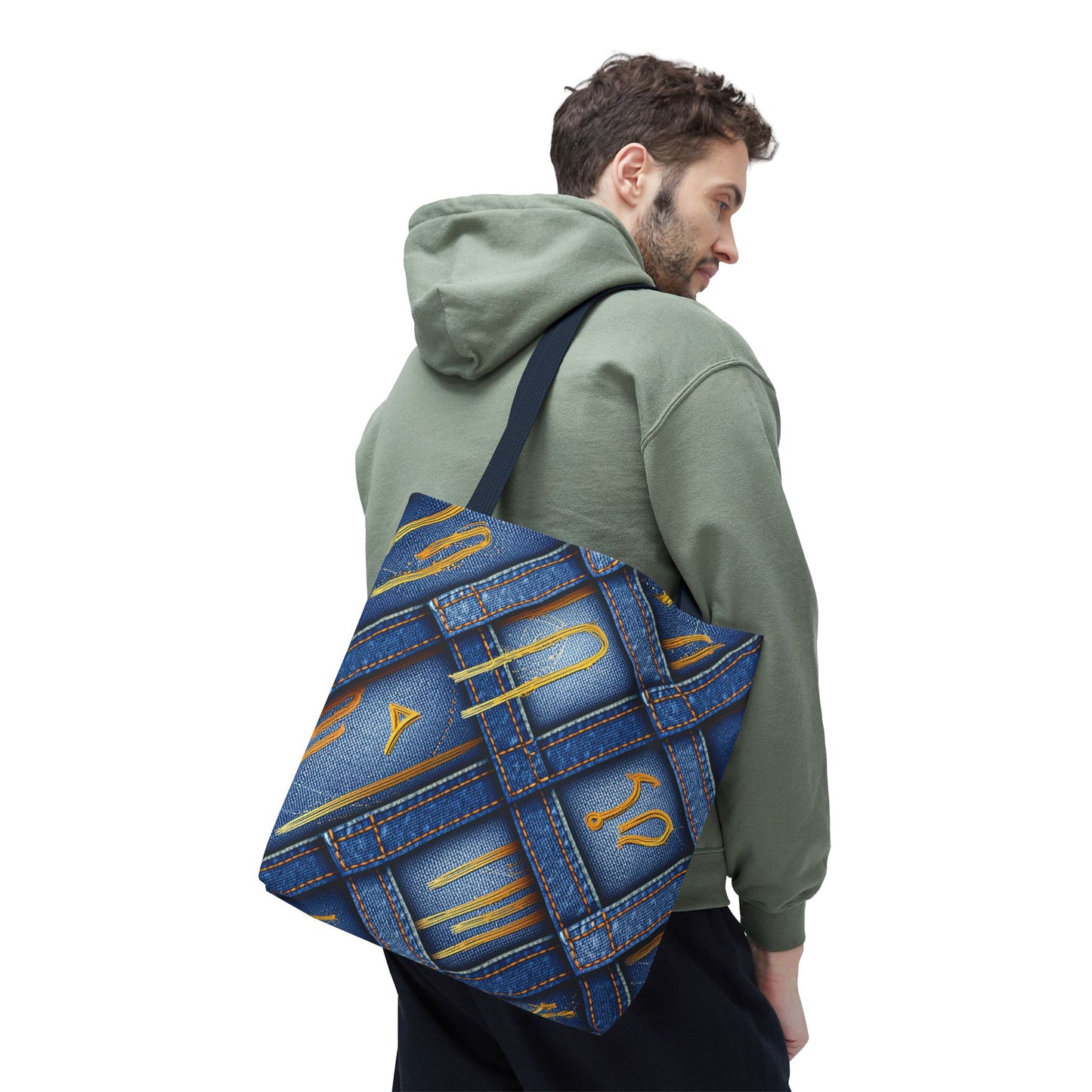 Denim Fabric Imitation Print Unisex Canvas Bag Poly Spun 3 Sizes Tote Bag 184-3